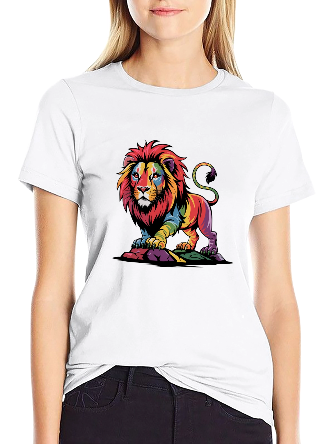 Rainbow Lion Graphic Tee - Bold Black T-Shirt