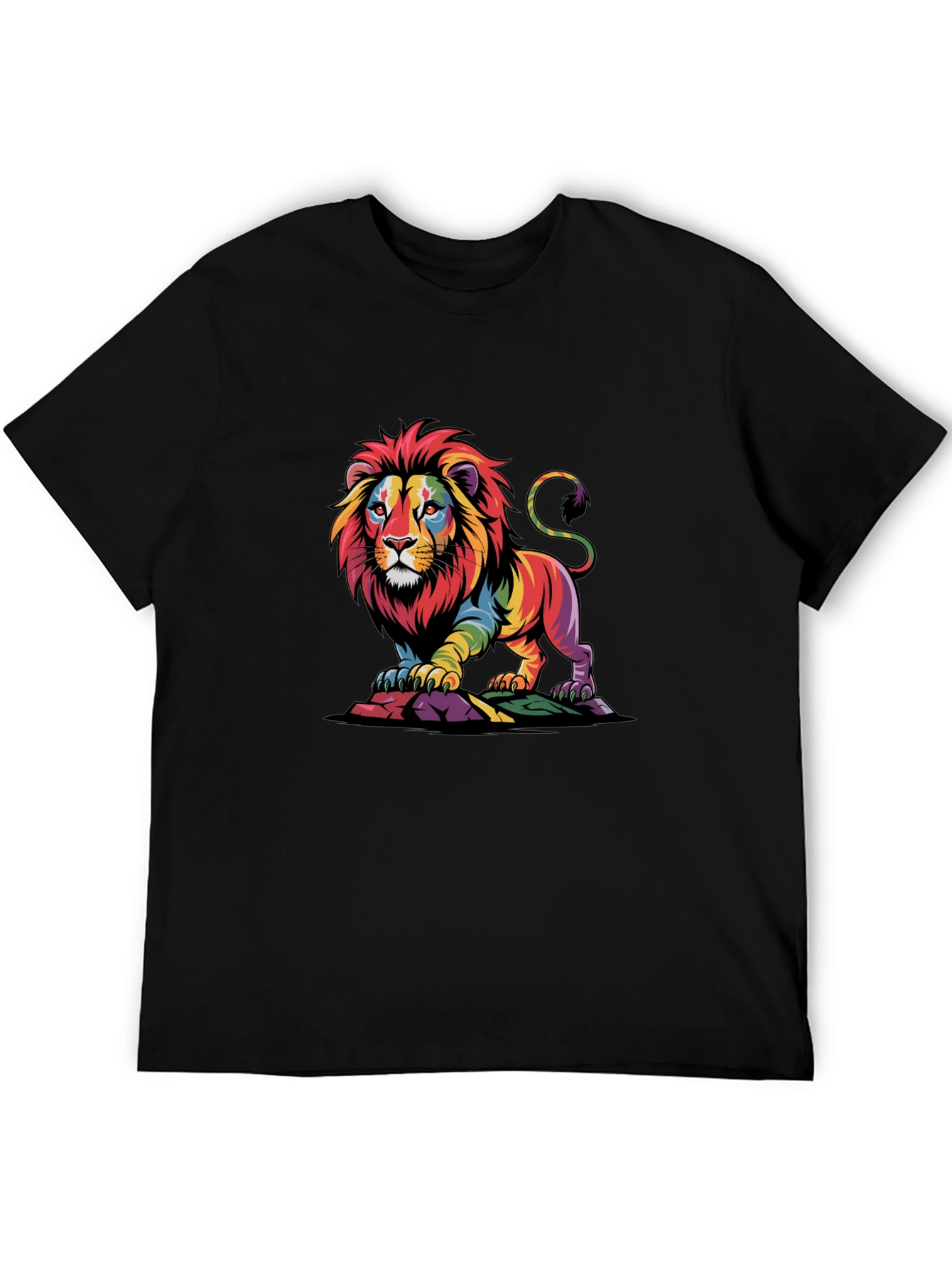 Rainbow Lion Graphic Tee - Bold Black T-Shirt