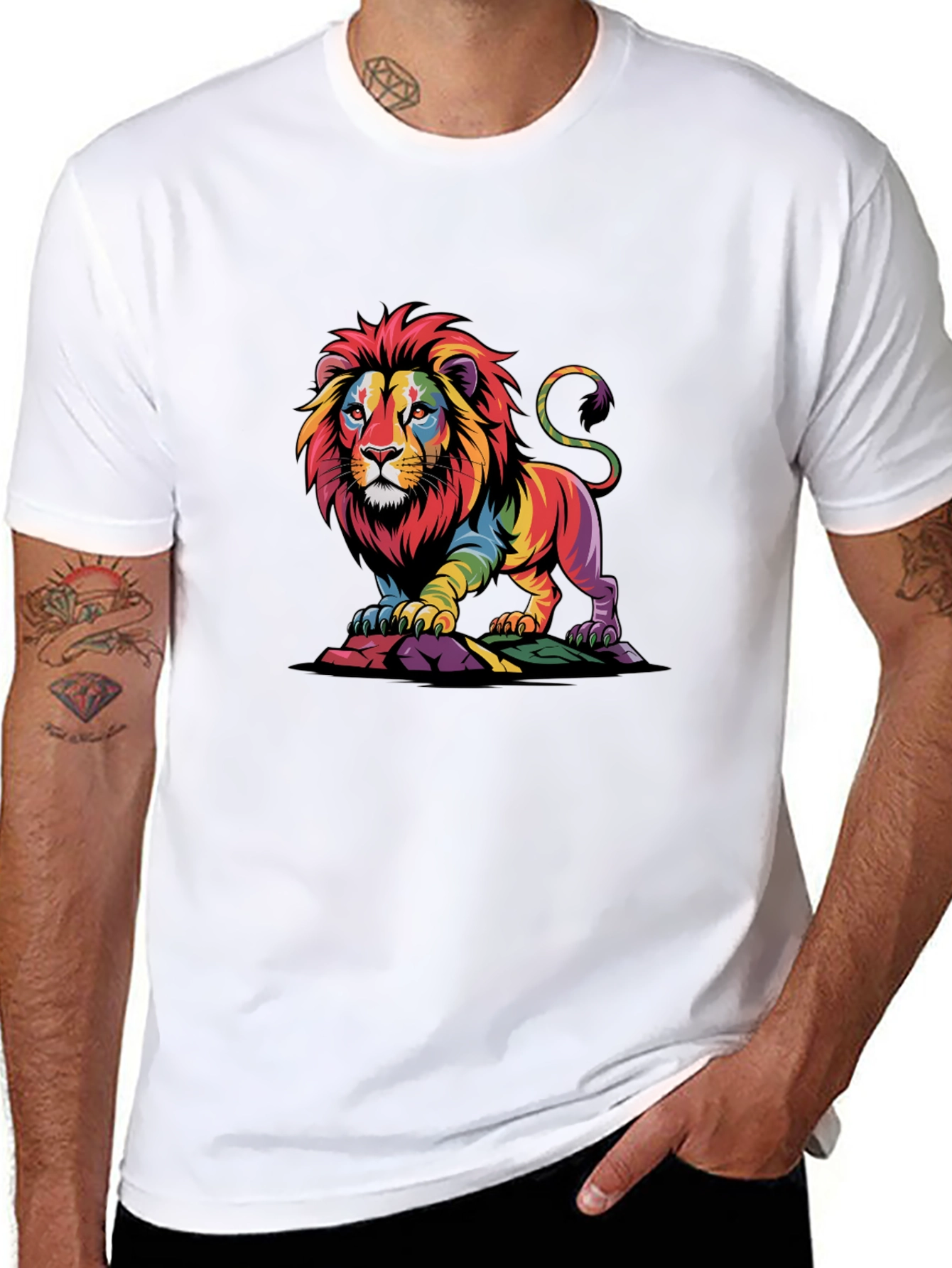 Rainbow Lion Graphic Tee - Bold Black T-Shirt
