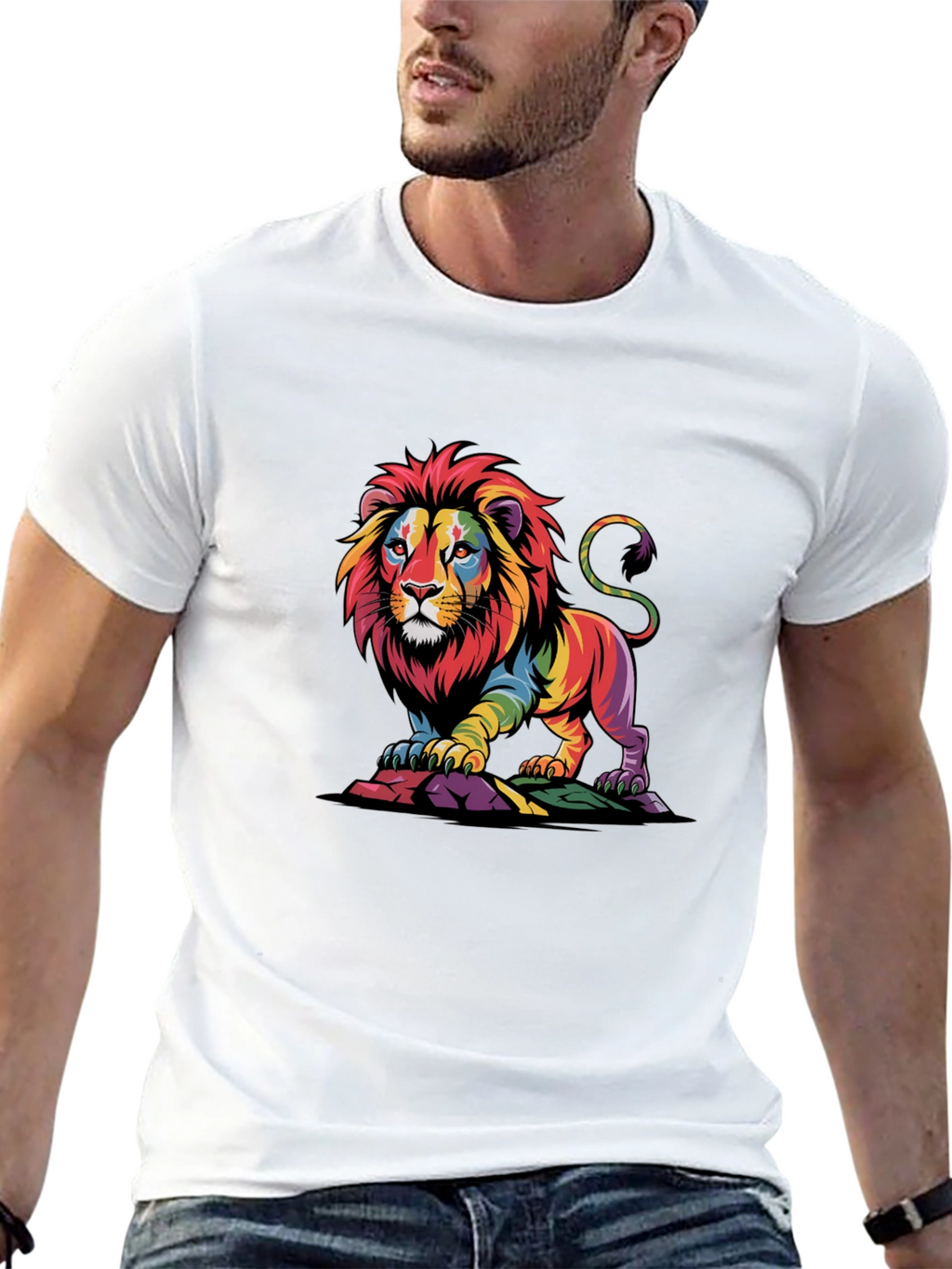 Rainbow Lion Graphic Tee - Bold Black T-Shirt