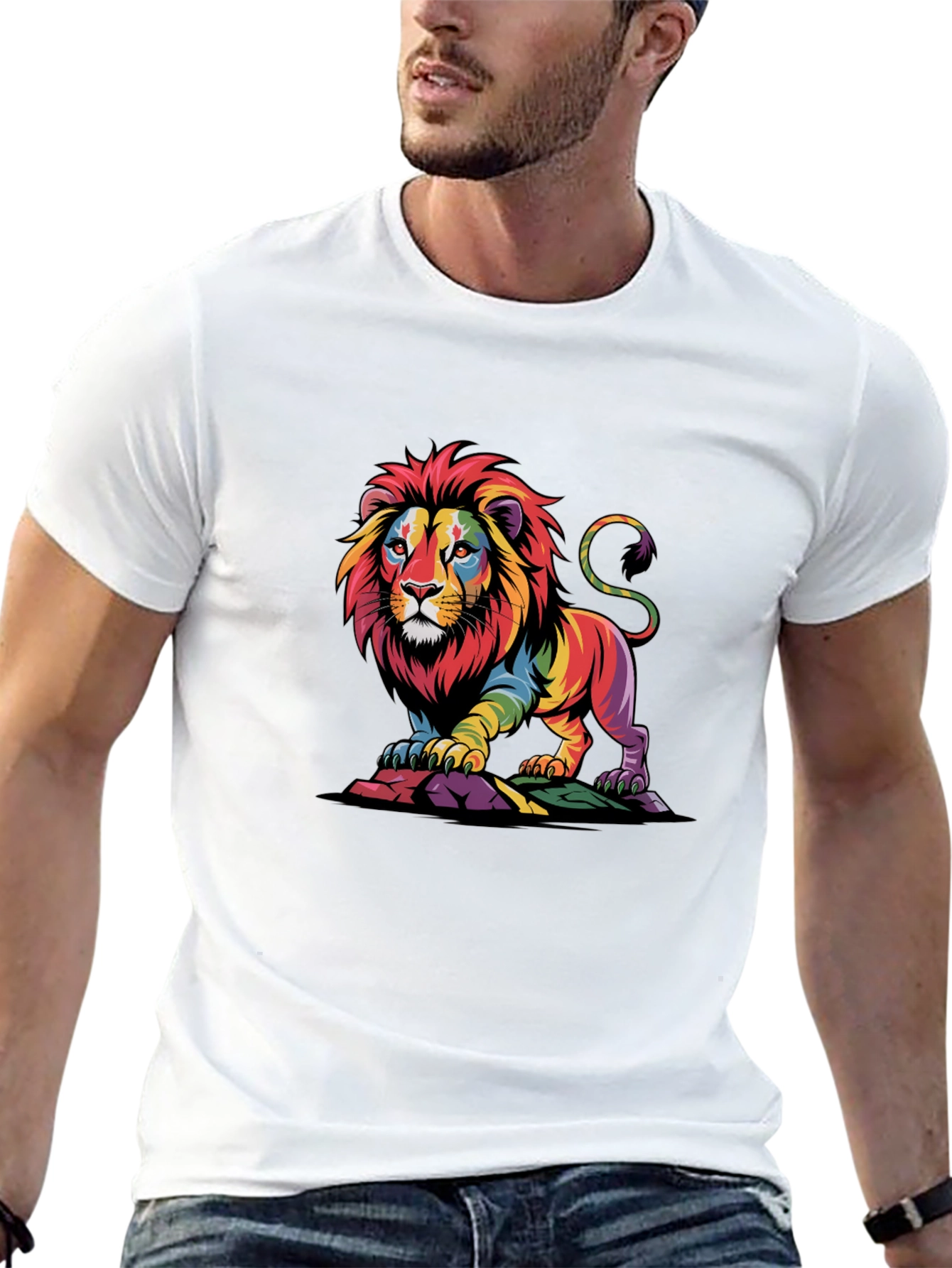 Rainbow Lion Graphic Tee - Bold Black T-Shirt