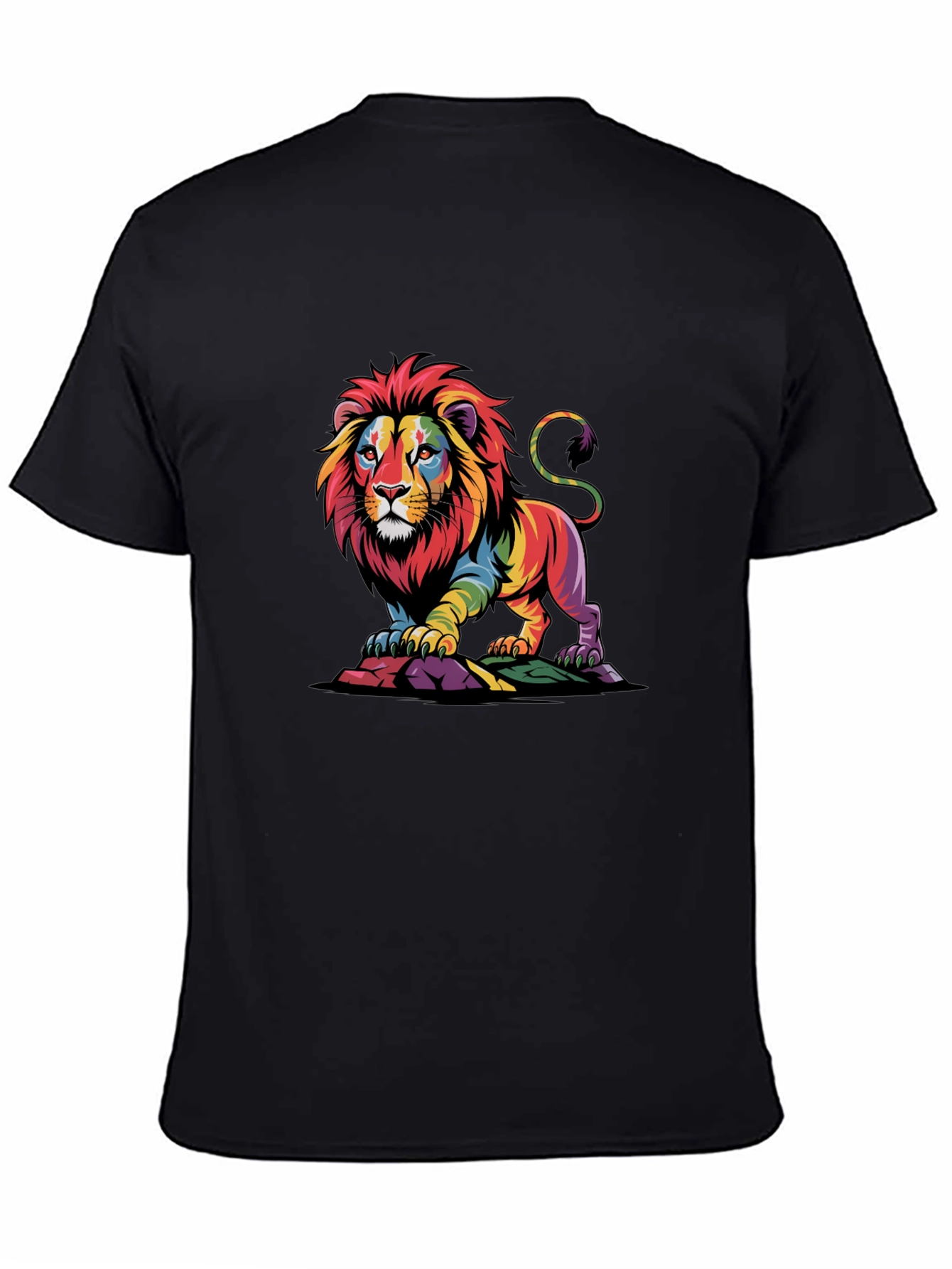 Rainbow Lion Graphic Tee - Bold Black T-Shirt