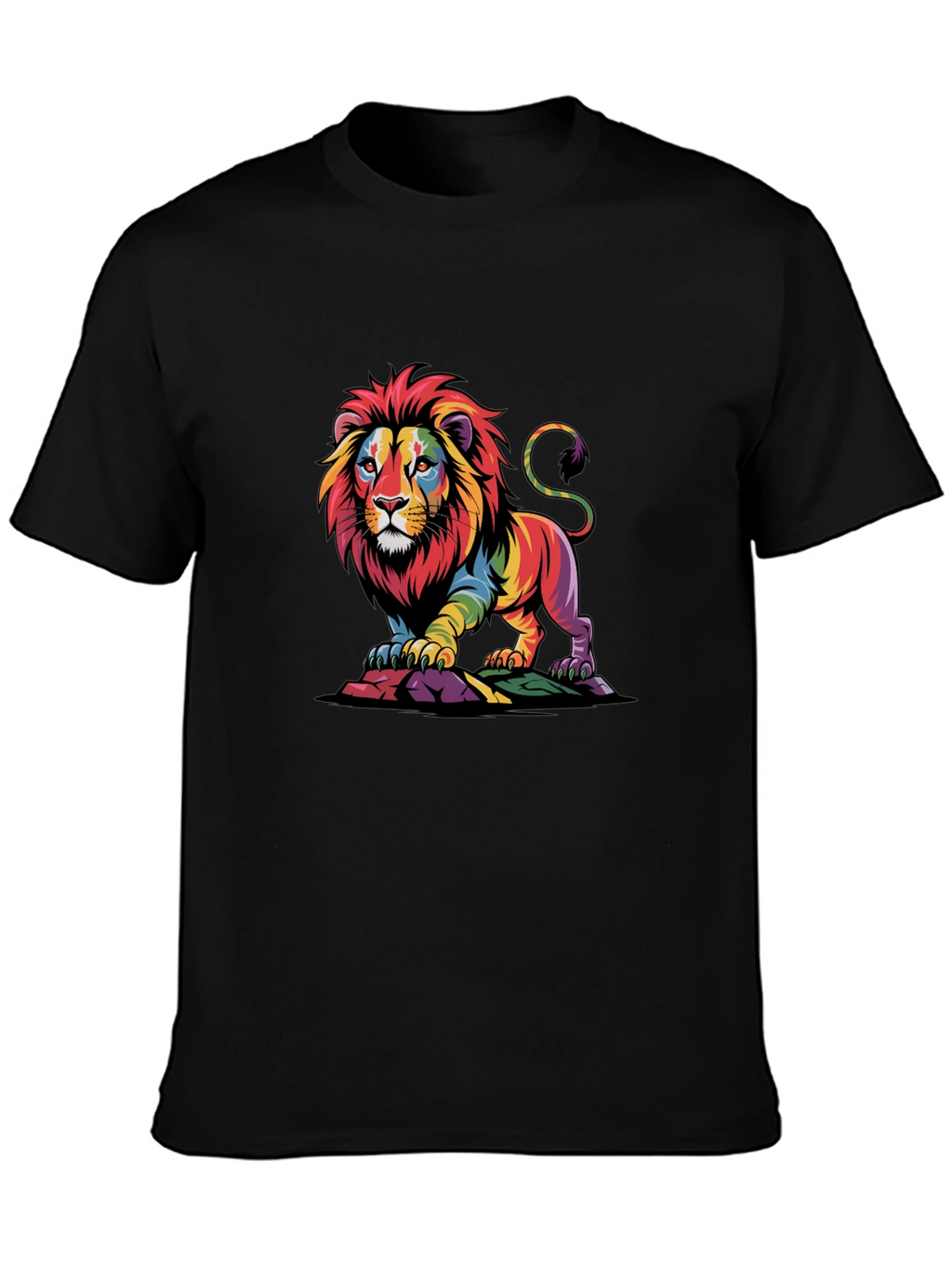 Rainbow Lion Graphic Tee - Bold Black T-Shirt