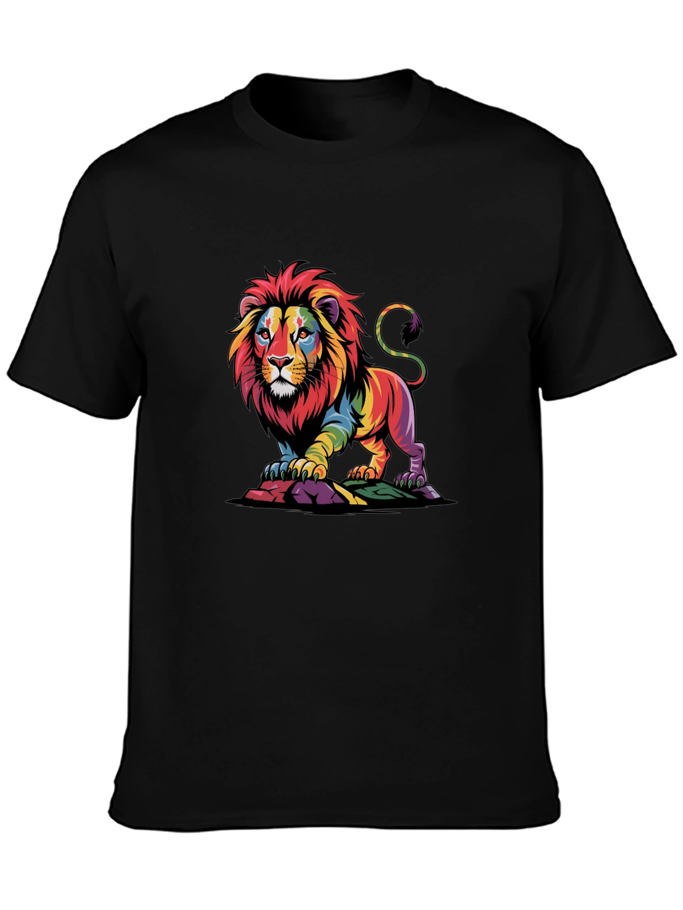 Rainbow Lion Graphic Tee - Bold Black T-Shirt