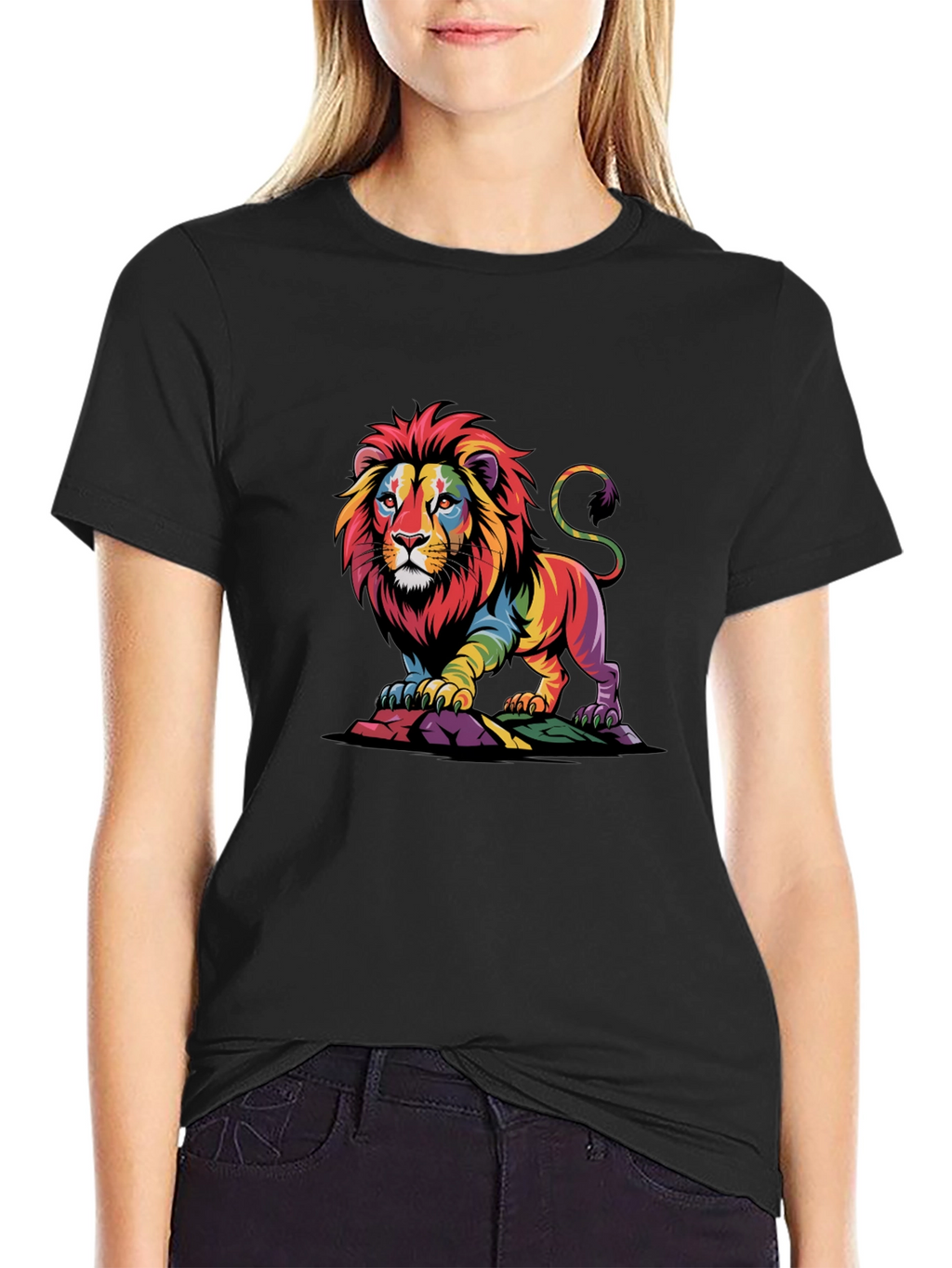 Rainbow Lion Graphic Tee - Bold Black T-Shirt