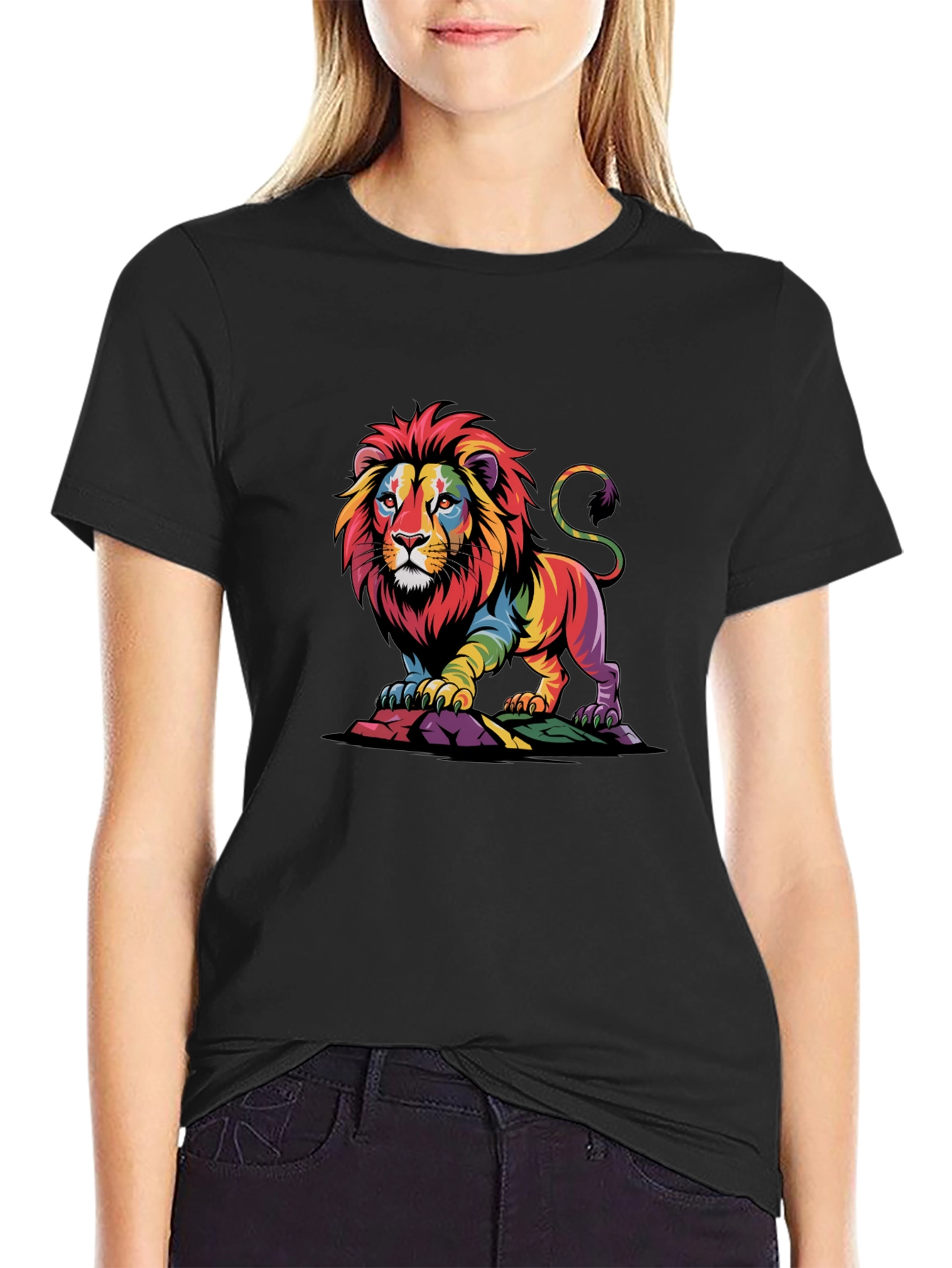 Rainbow Lion Graphic Tee - Bold Black T-Shirt