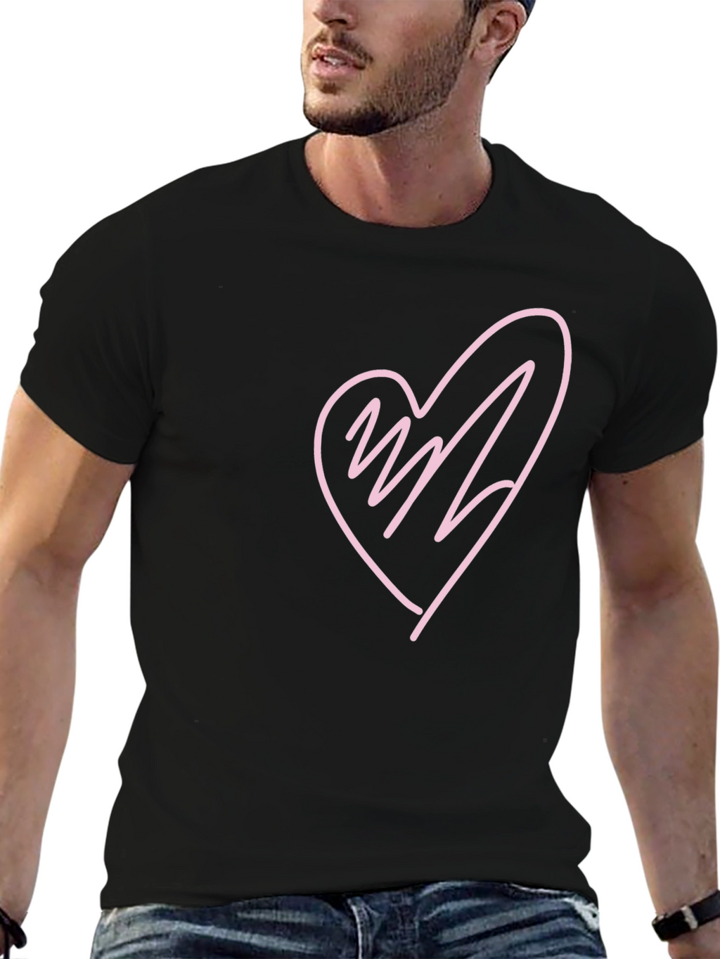 Heart Scribble Graphic T-Shirt - Black