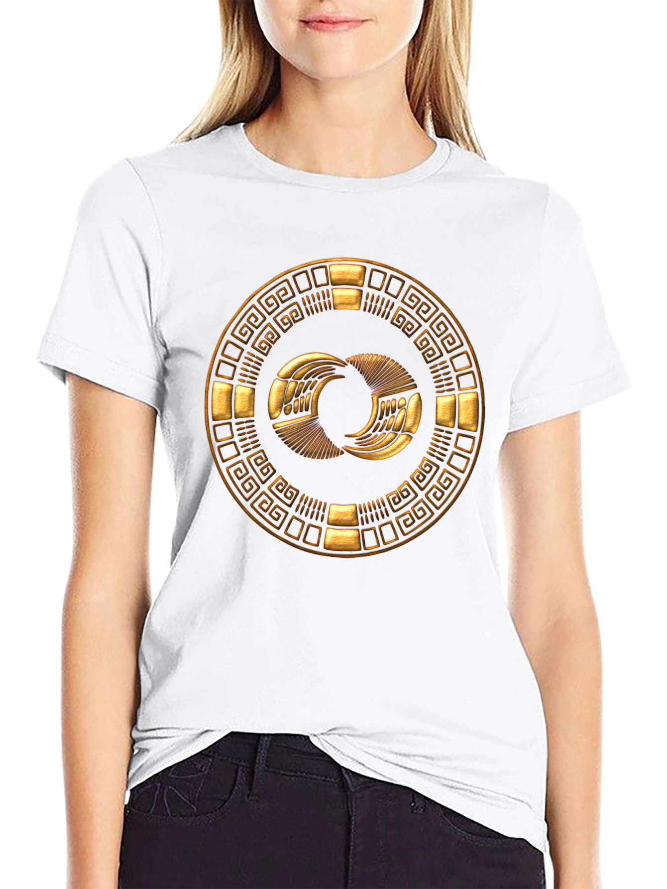 Golden Aztec Symbol Black T-Shirt