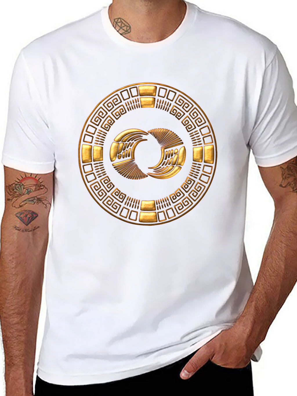 Golden Aztec Symbol Black T-Shirt