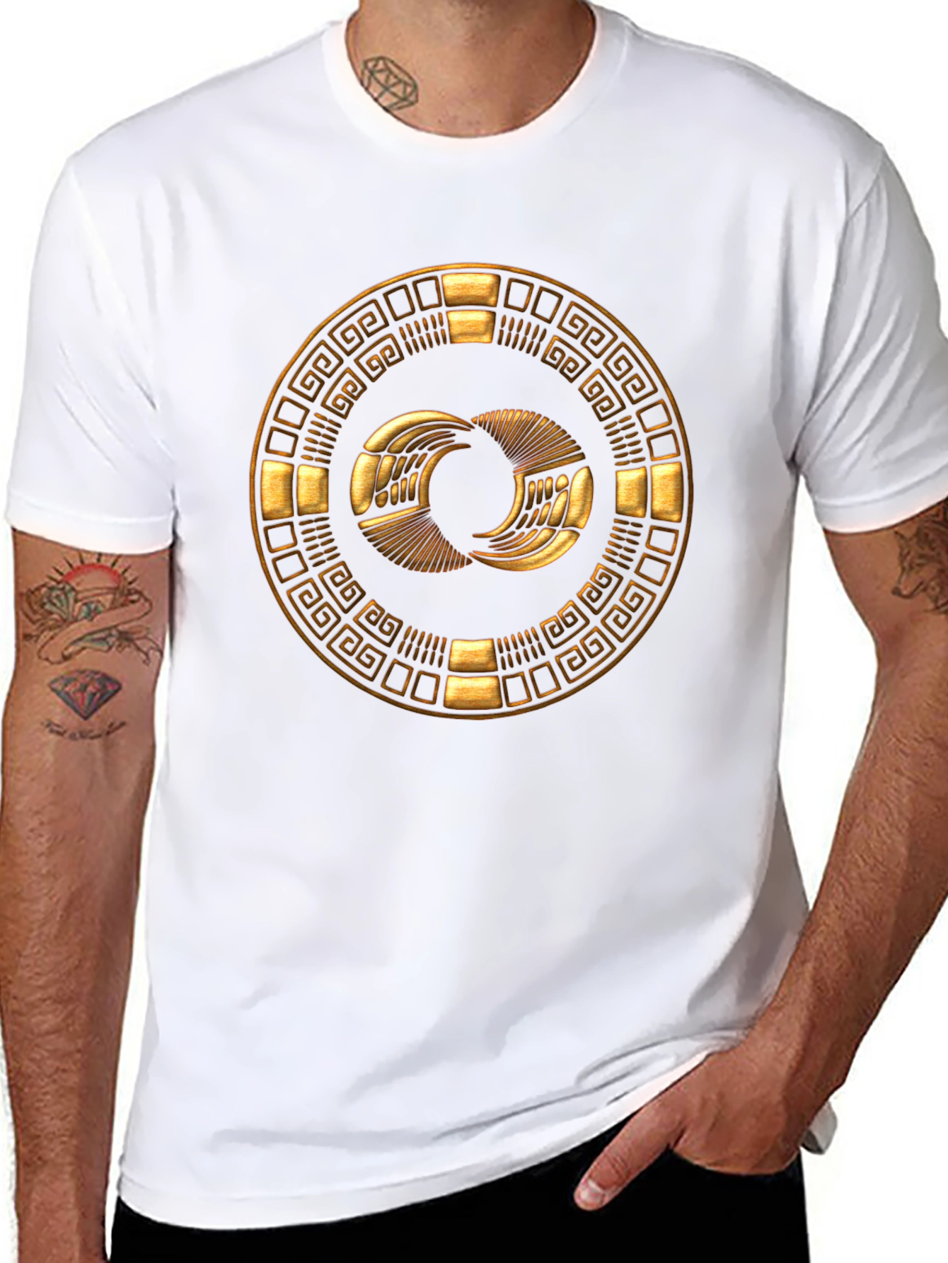 Golden Aztec Symbol Black T-Shirt