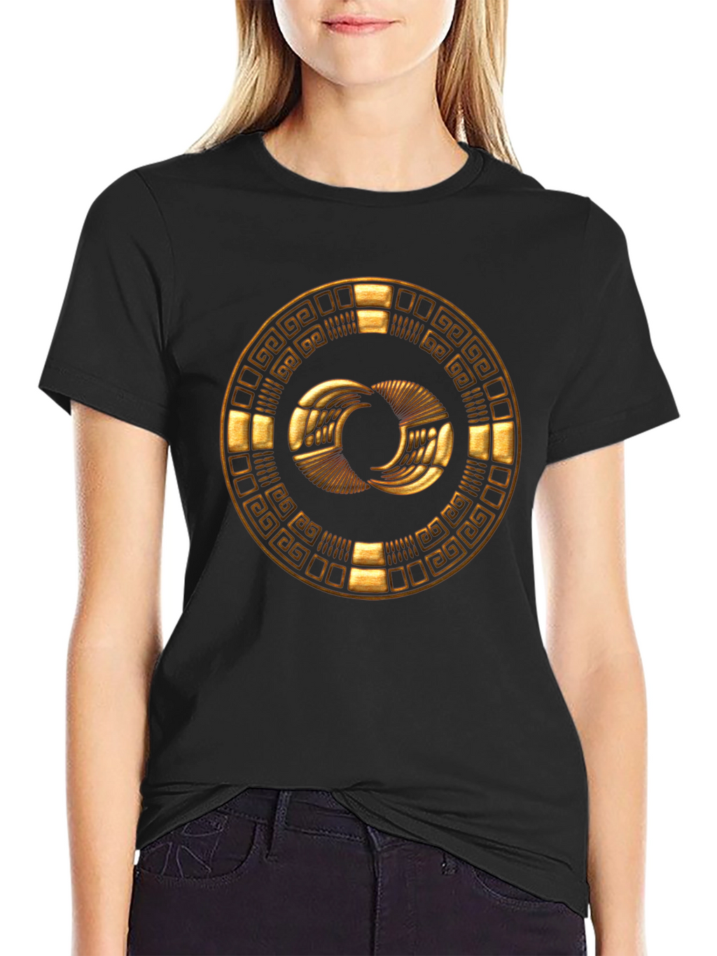 Golden Aztec Symbol Black T-Shirt