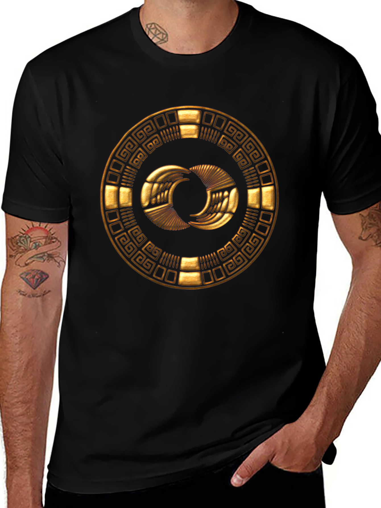 Golden Aztec Symbol Black T-Shirt