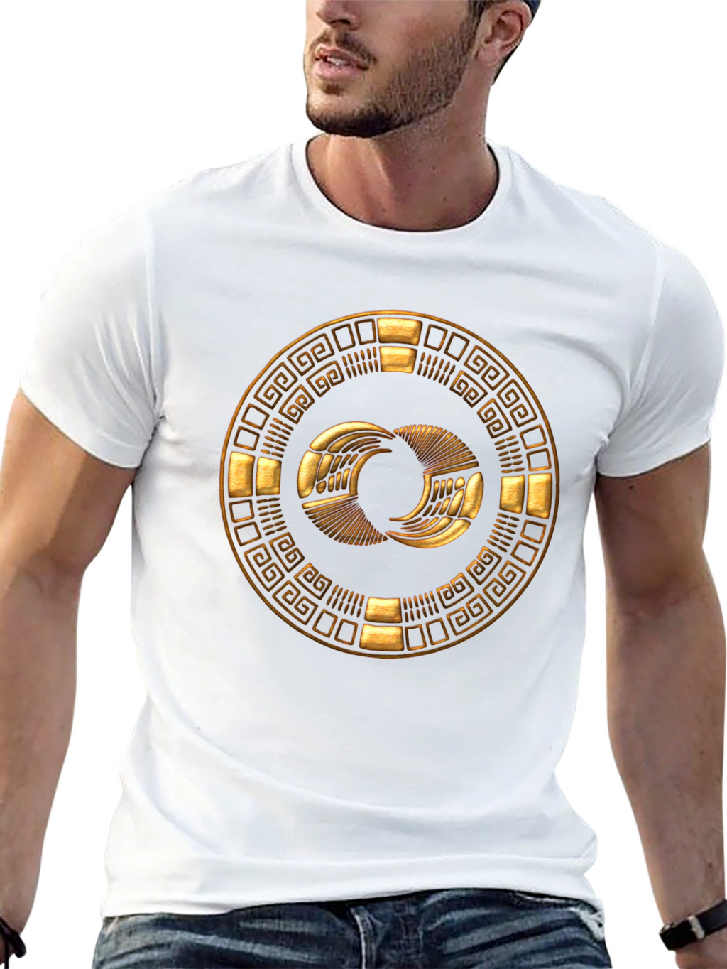 Golden Aztec Symbol Black T-Shirt