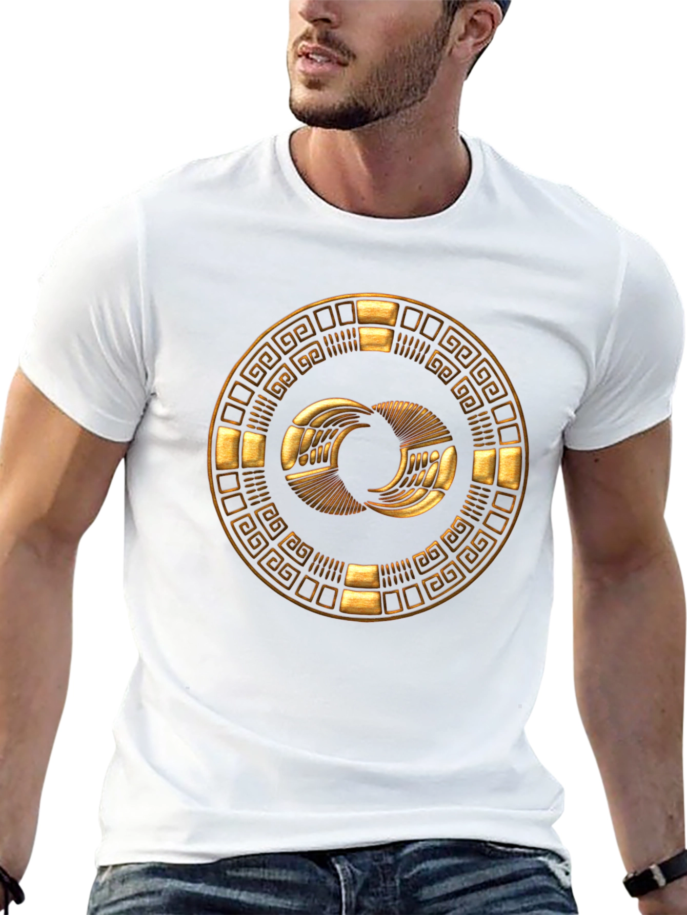 Golden Aztec Symbol Black T-Shirt