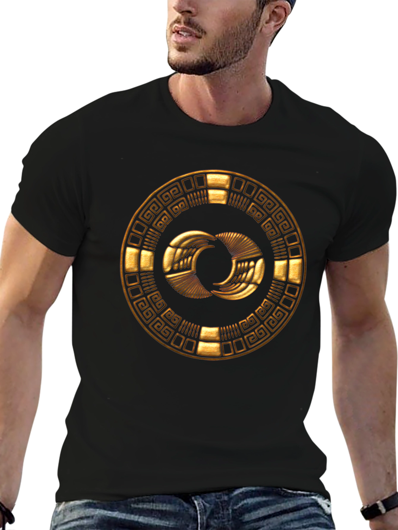 Golden Aztec Symbol Black T-Shirt
