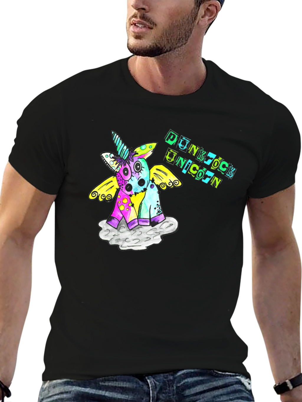 Punk Rock Unicorn Black T-Shirt