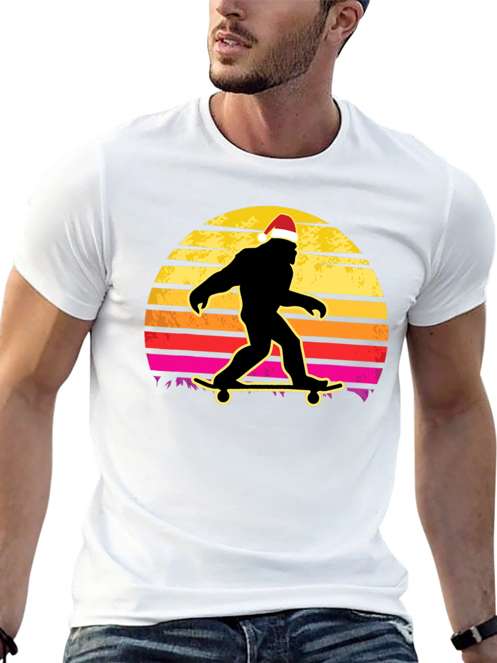 Bigfoot Santa Skateboarding T-Shirt