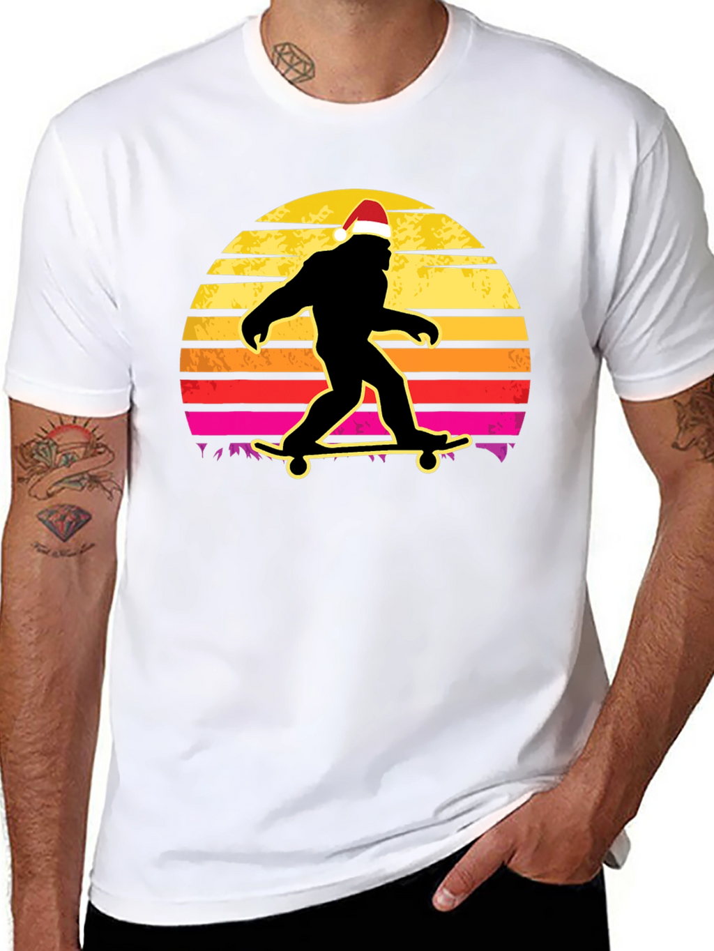 Bigfoot Santa Skateboarding T-Shirt