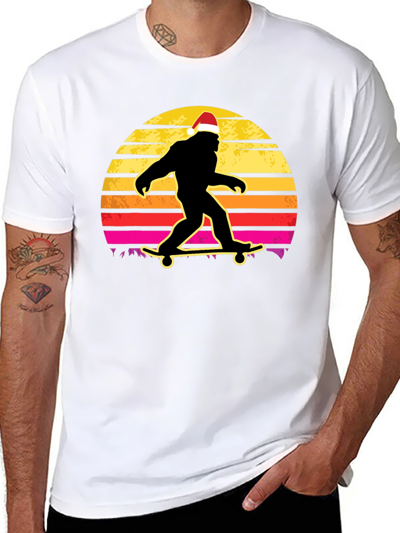 Bigfoot Santa Skateboarding T-Shirt