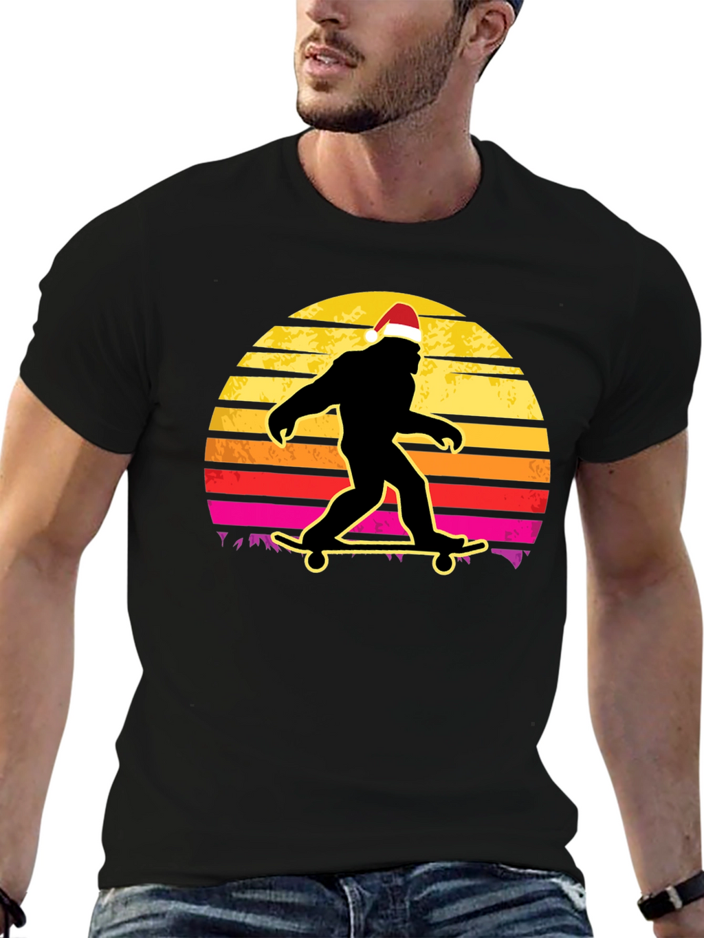 Bigfoot Santa Skateboarding T-Shirt