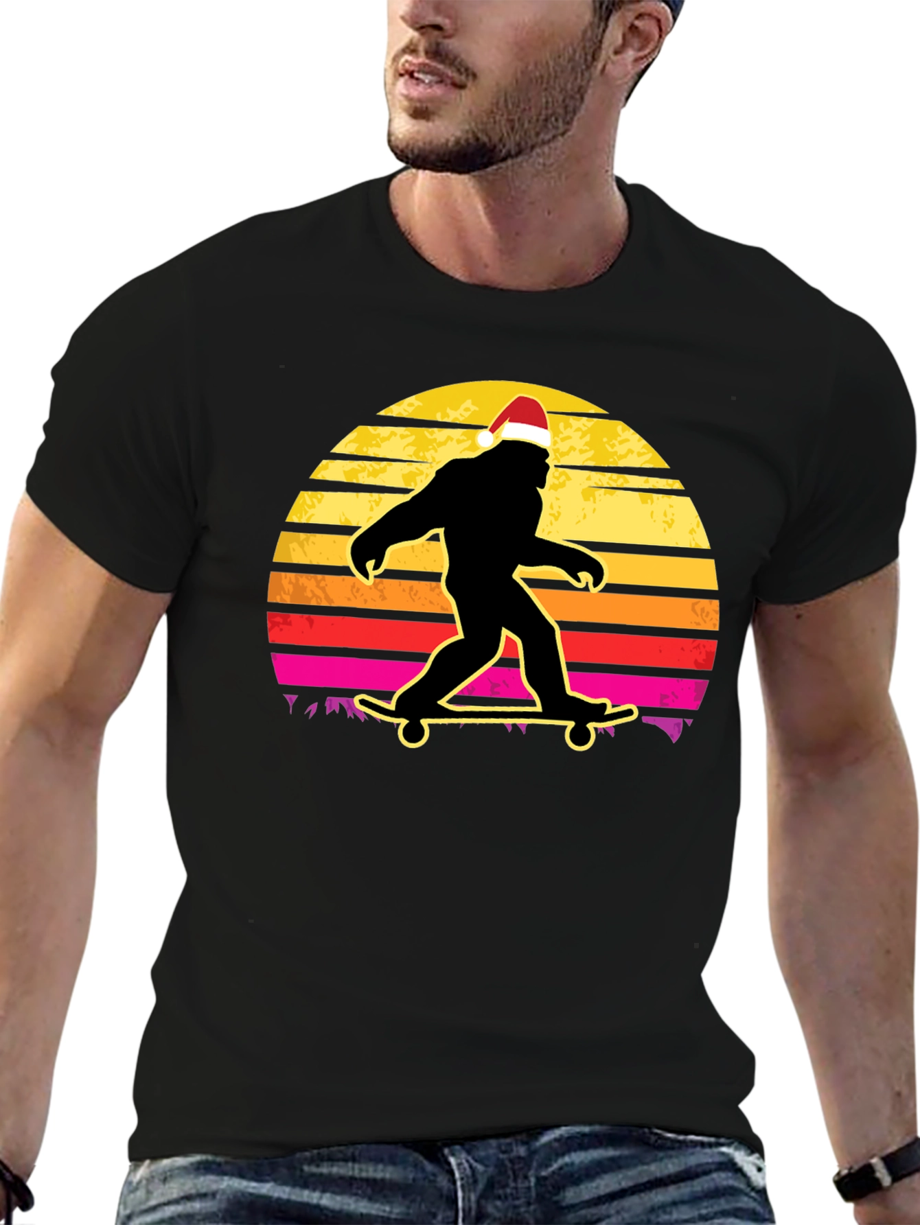 Bigfoot Santa Skateboarding T-Shirt
