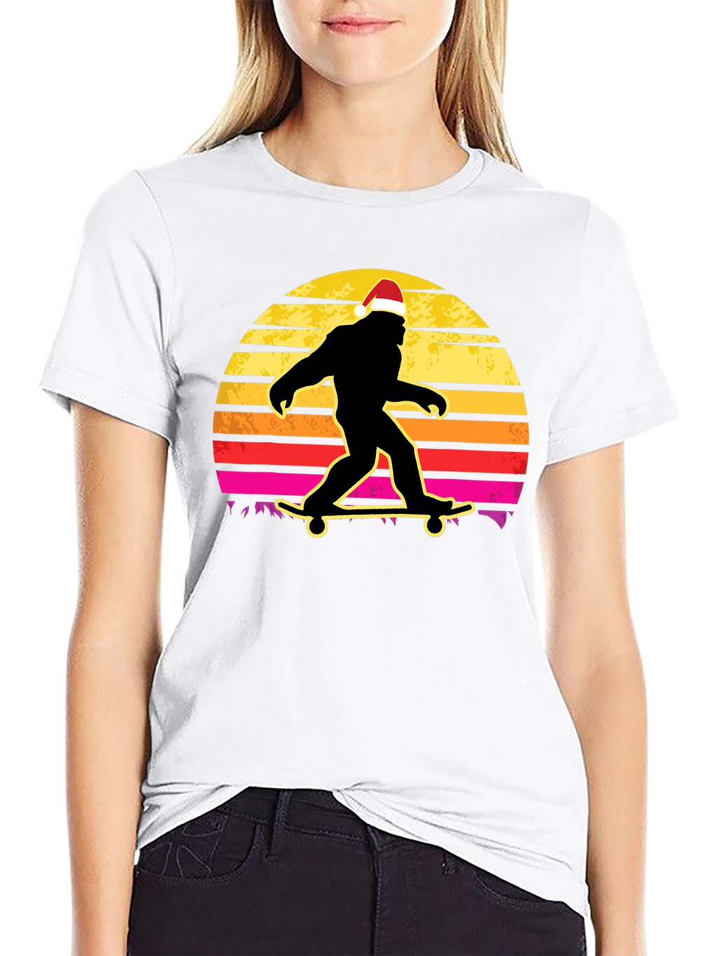 Bigfoot Santa Skateboarding T-Shirt