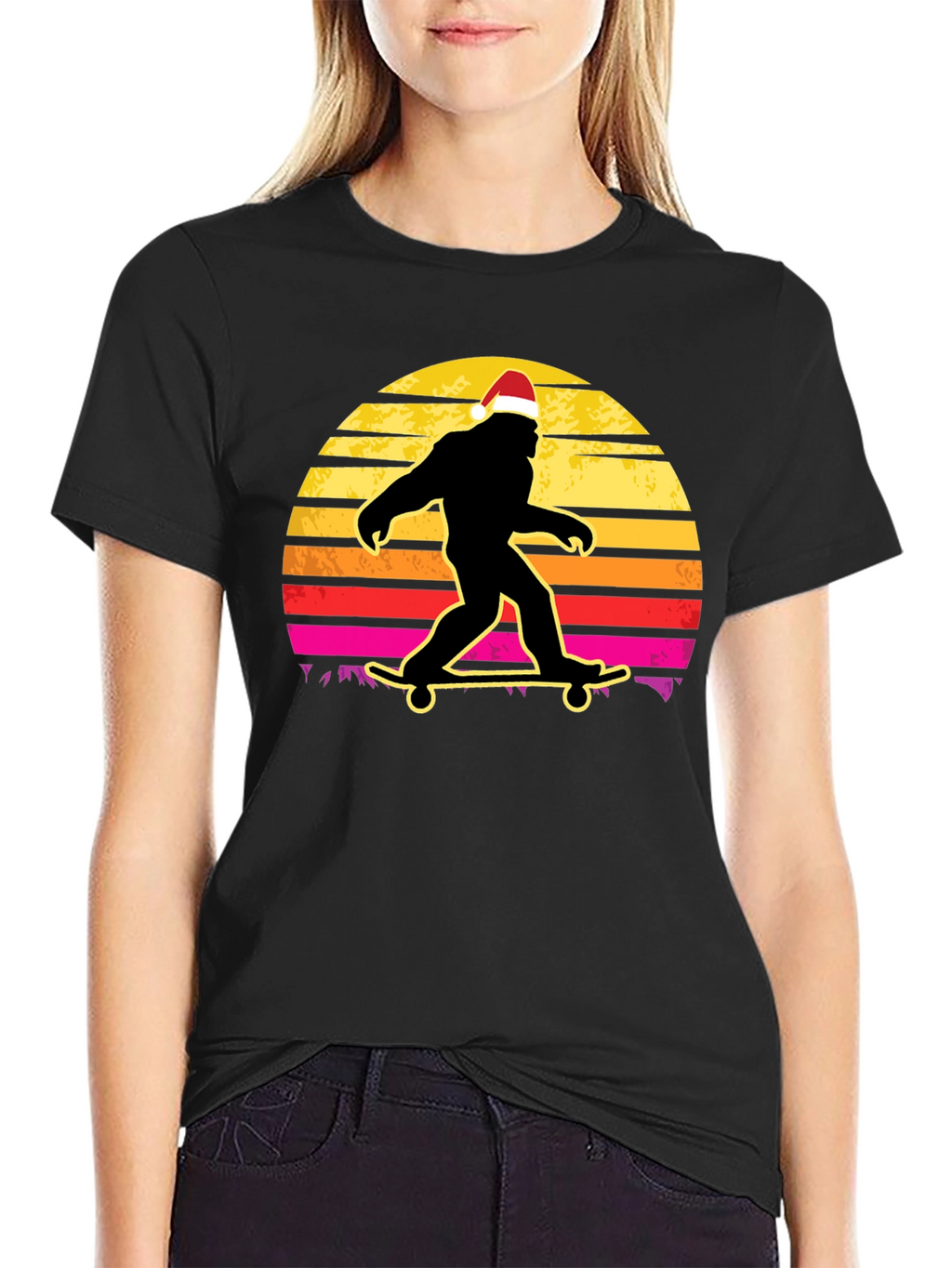 Bigfoot Santa Skateboarding T-Shirt