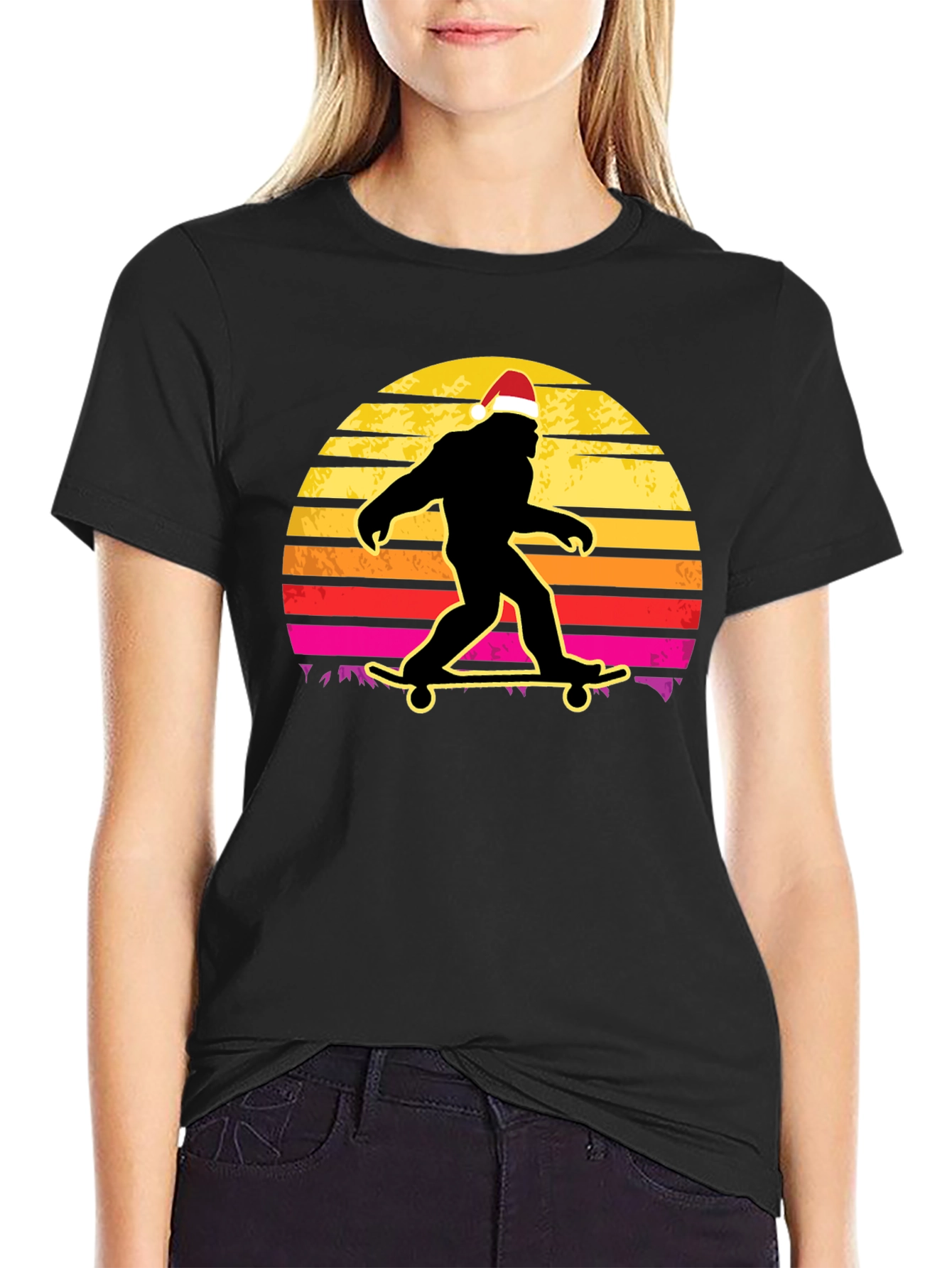 Bigfoot Santa Skateboarding T-Shirt