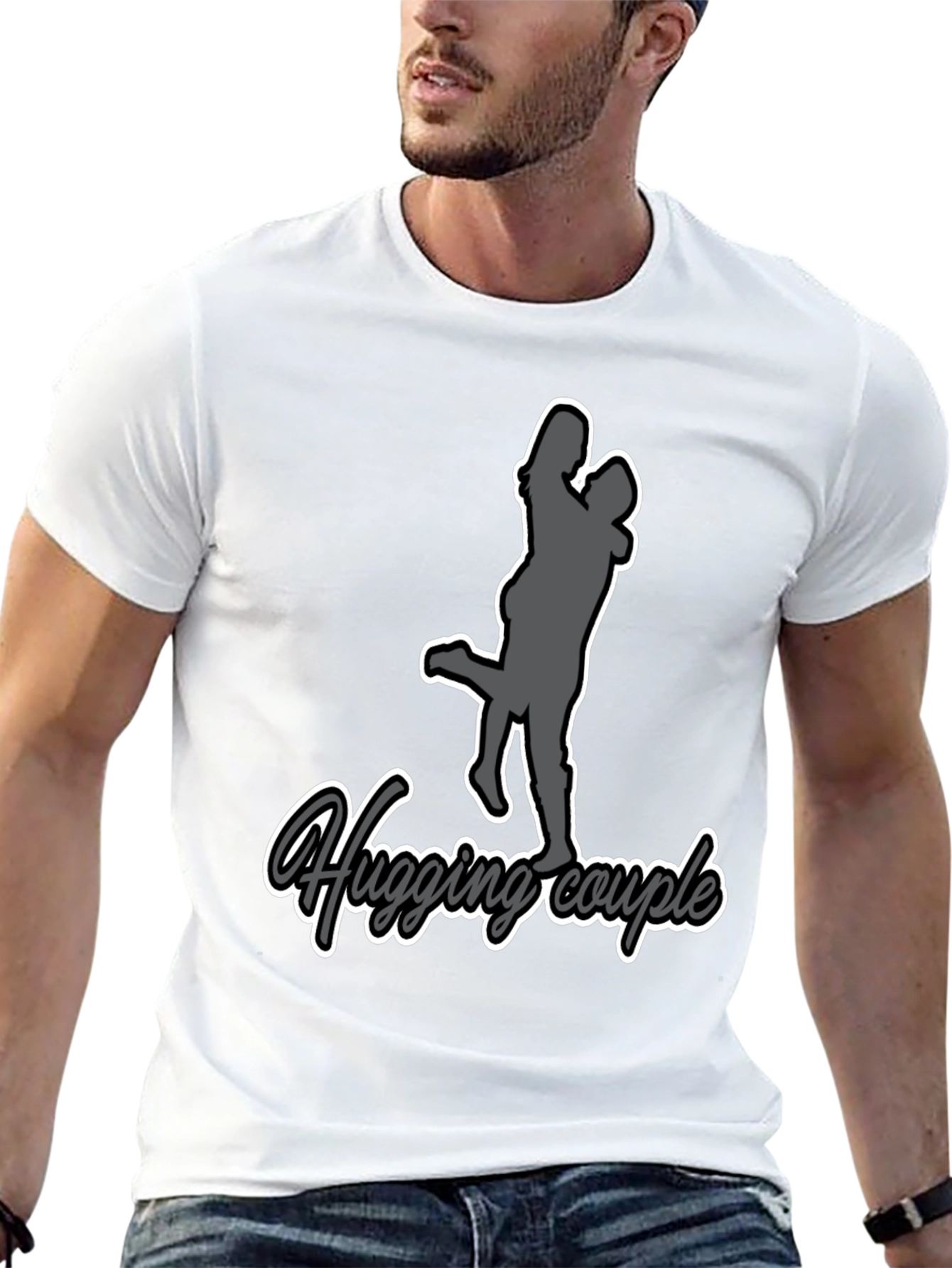 Hugging Couple Graphic Tee - Black
