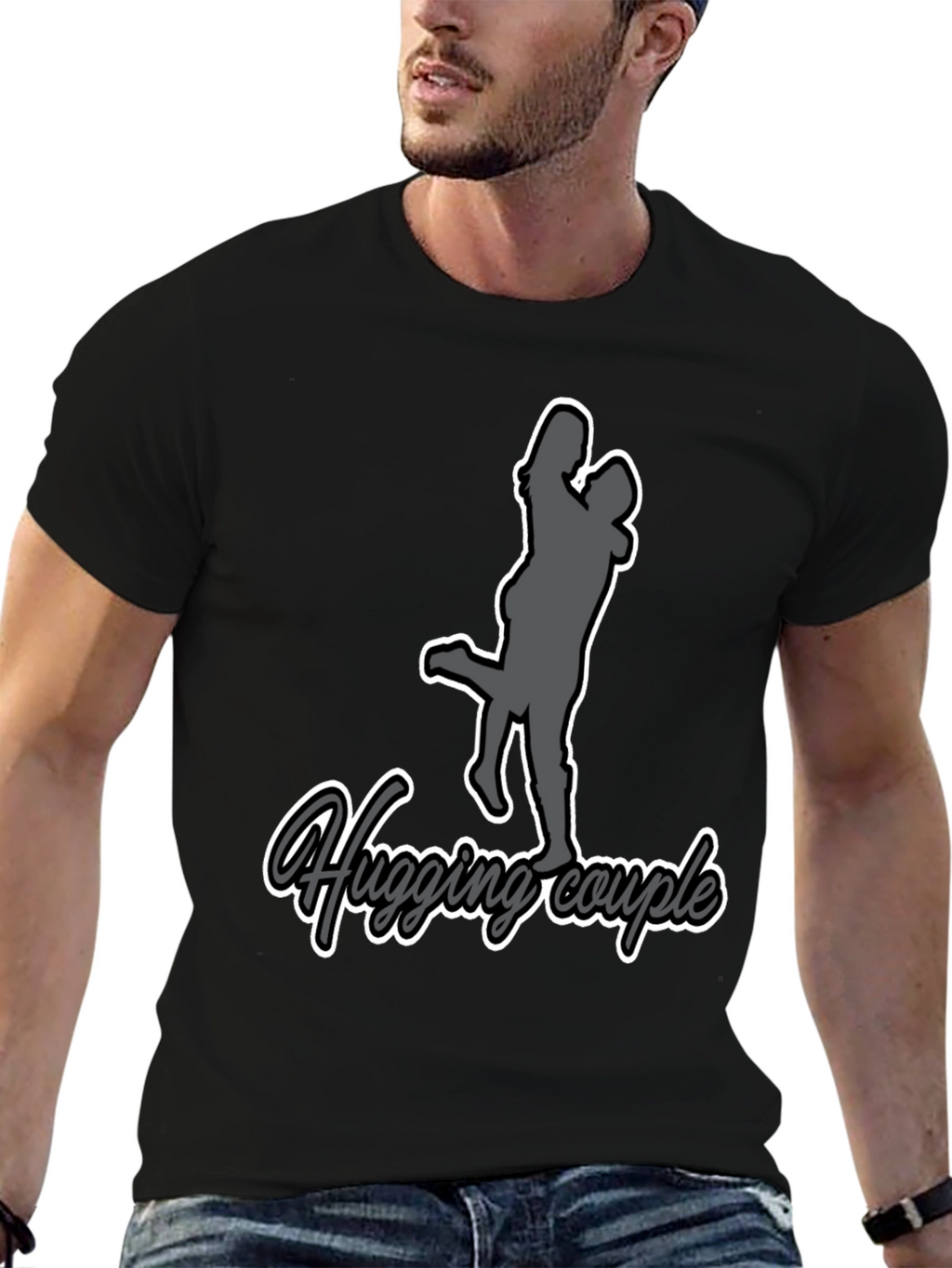 Hugging Couple Graphic Tee - Black