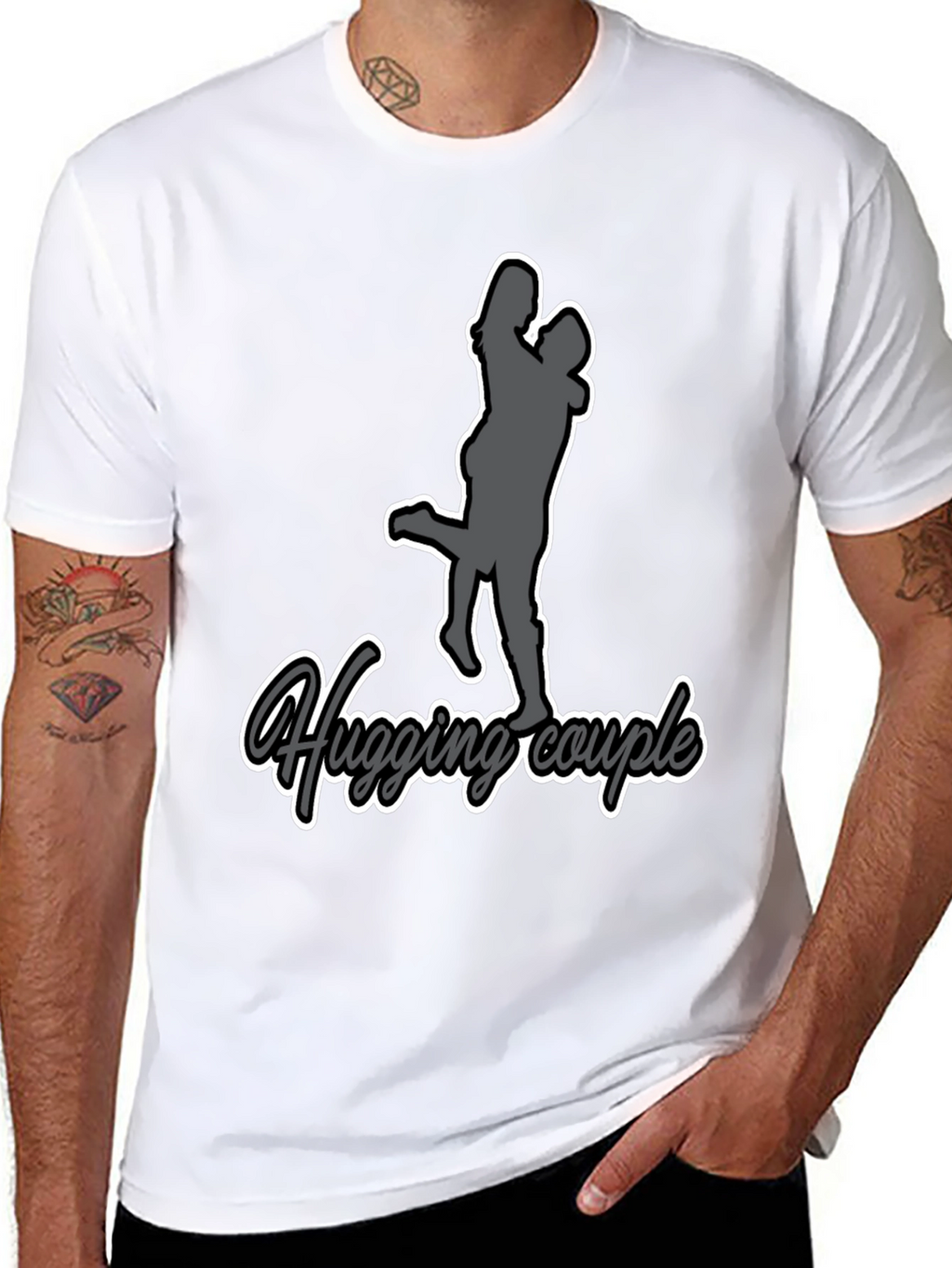 Hugging Couple Graphic Tee - Black