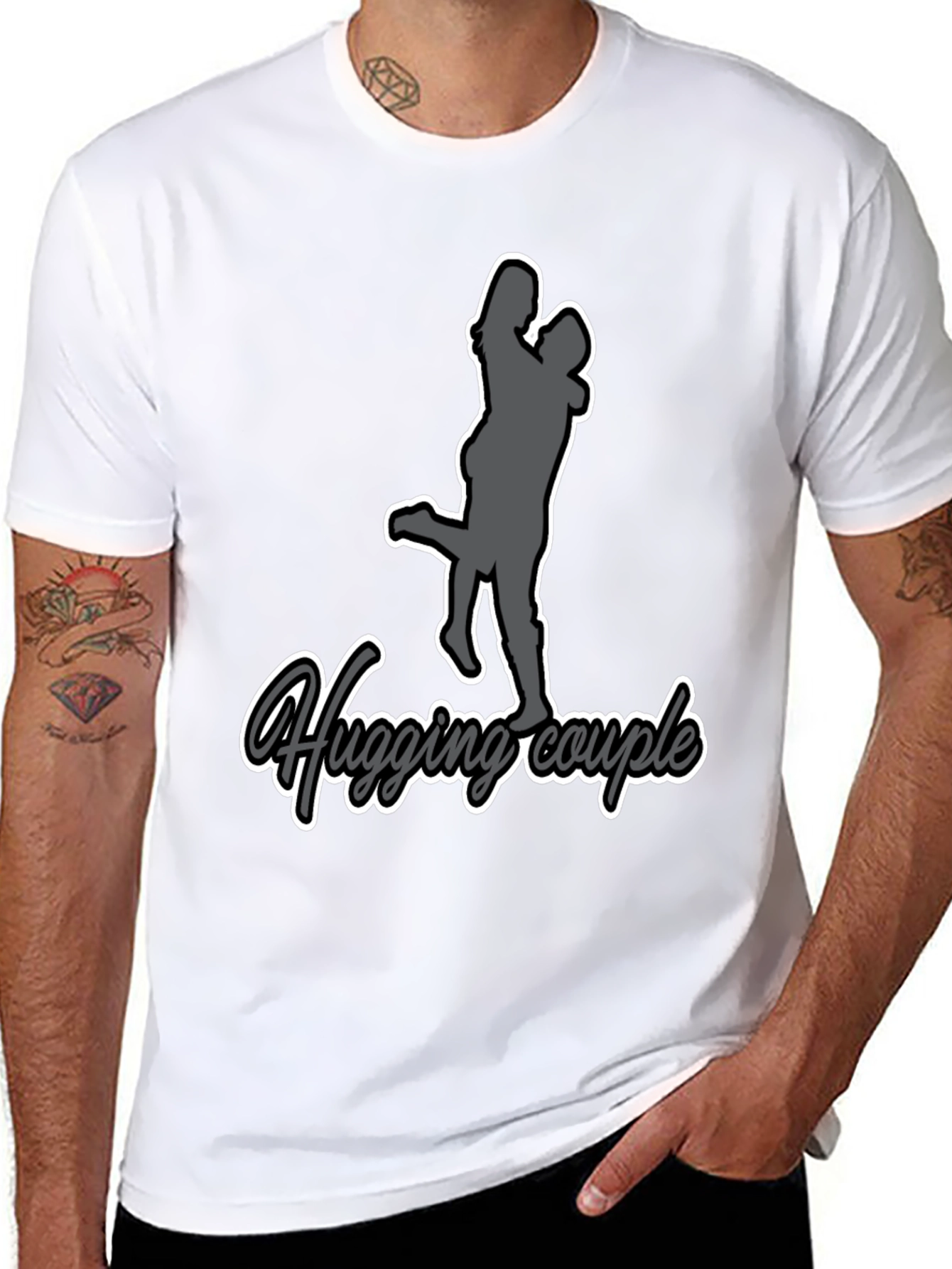 Hugging Couple Graphic Tee - Black