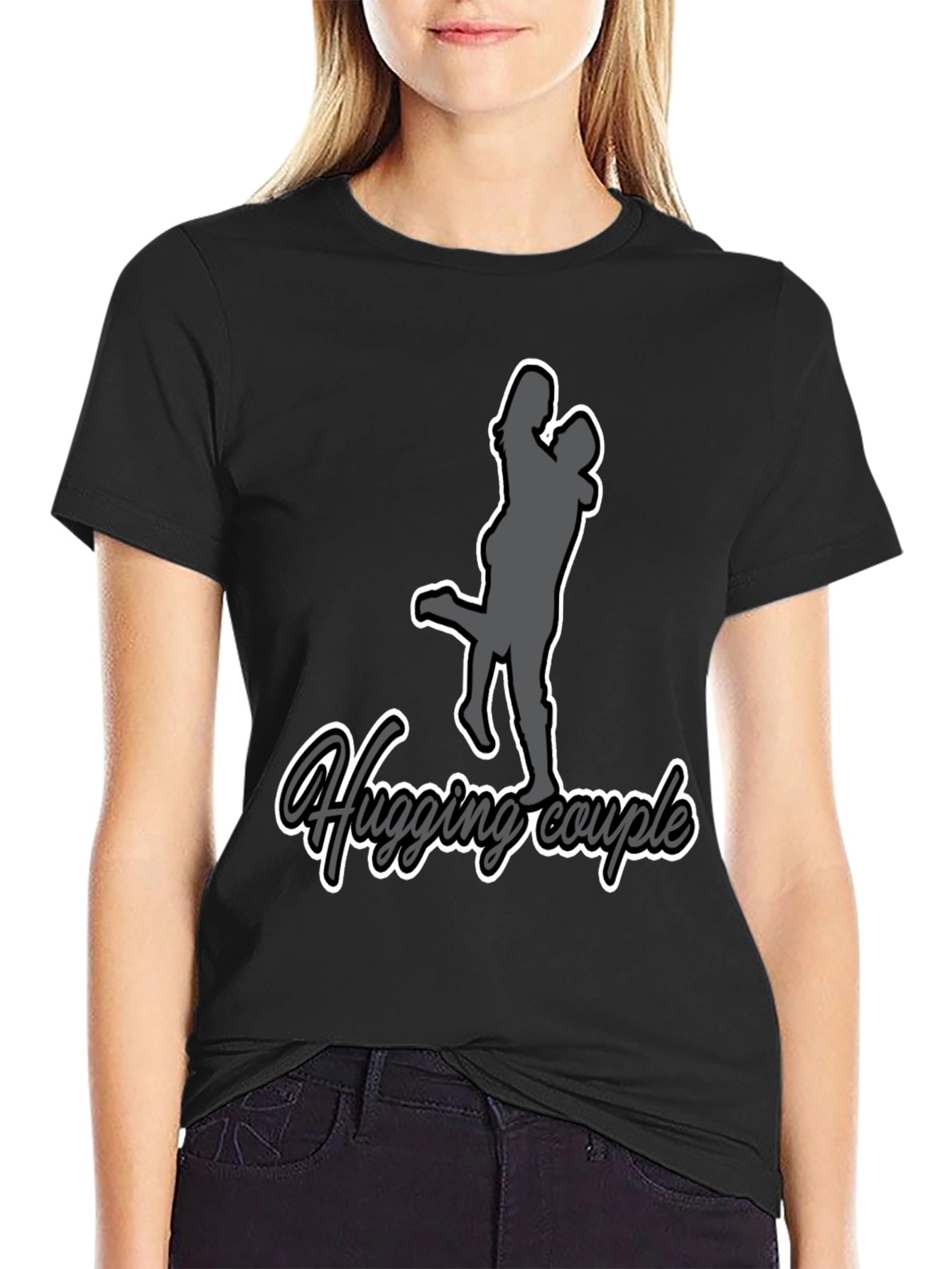 Hugging Couple Graphic Tee - Black