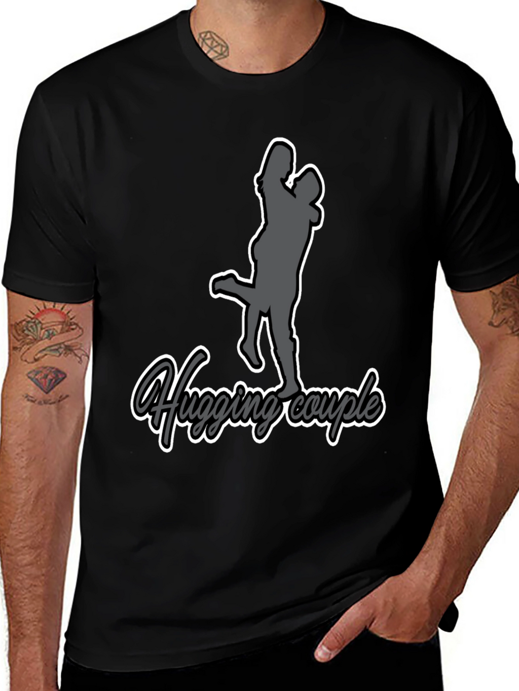 Hugging Couple Graphic Tee - Black
