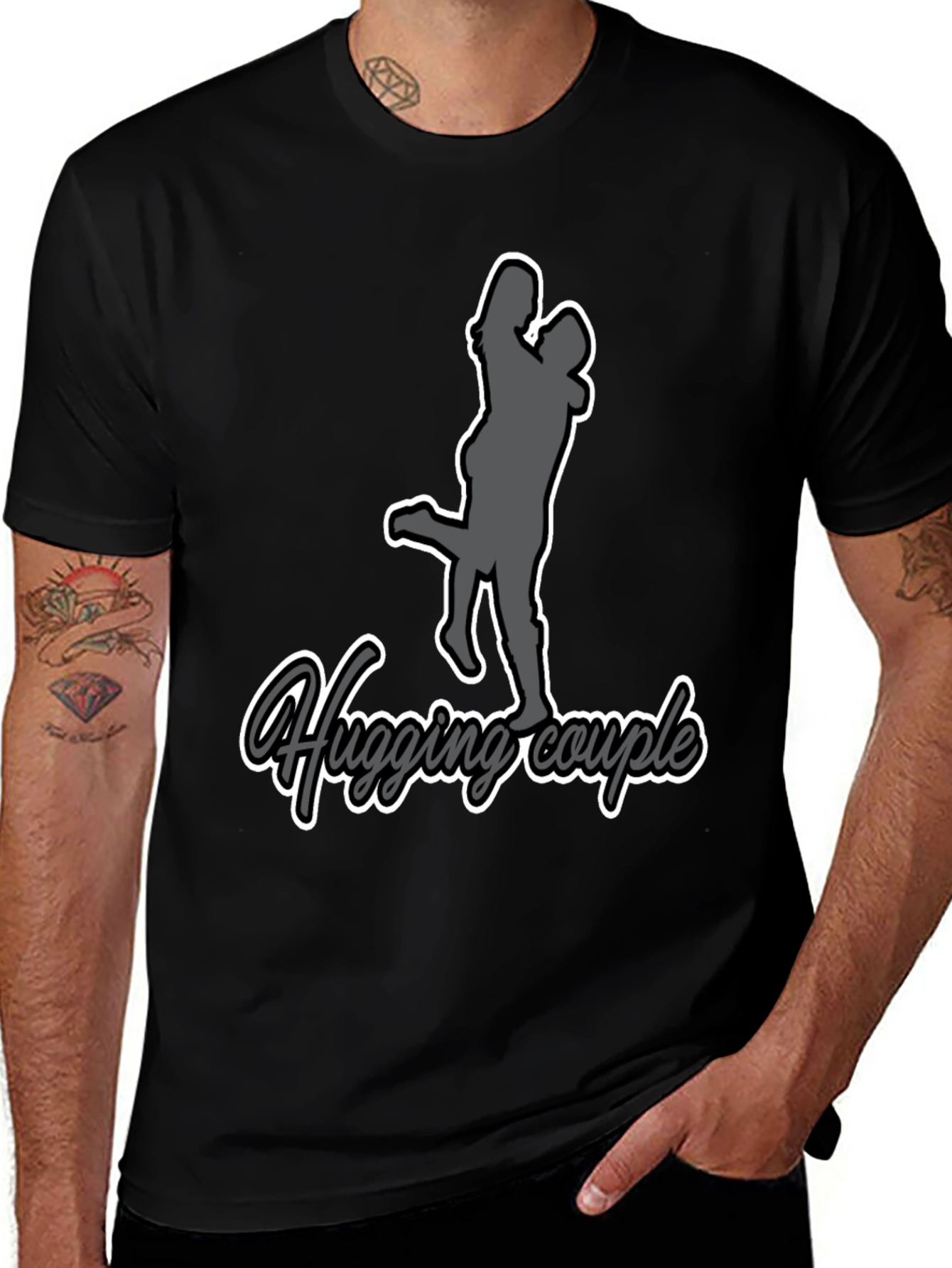 Hugging Couple Graphic Tee - Black
