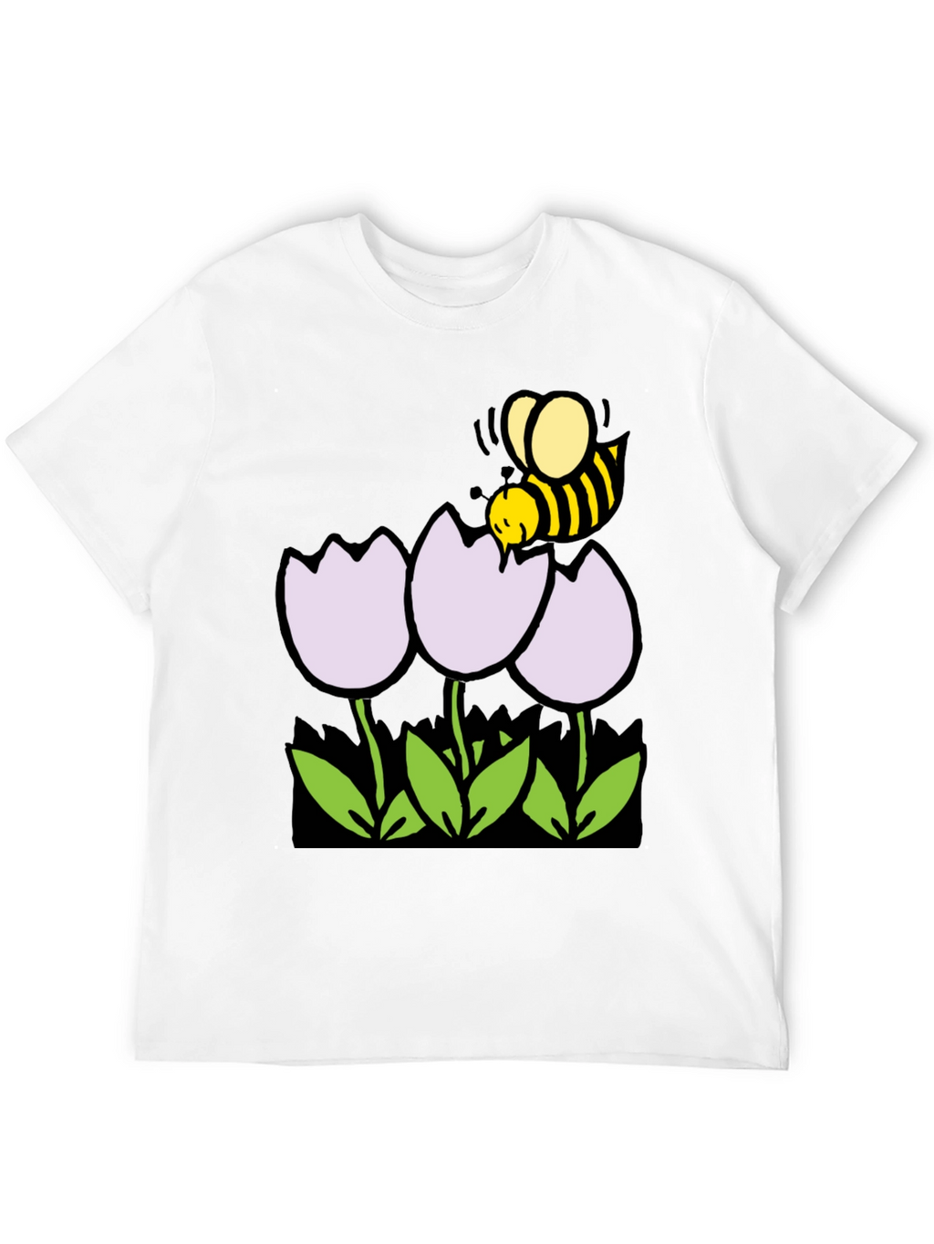 Bee and Flowers Graphic T-Shirt - Black Casual Tee