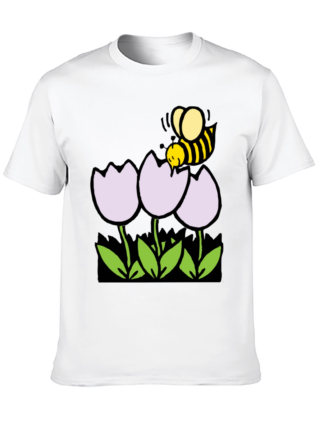 Bee and Flowers Graphic T-Shirt - Black Casual Tee
