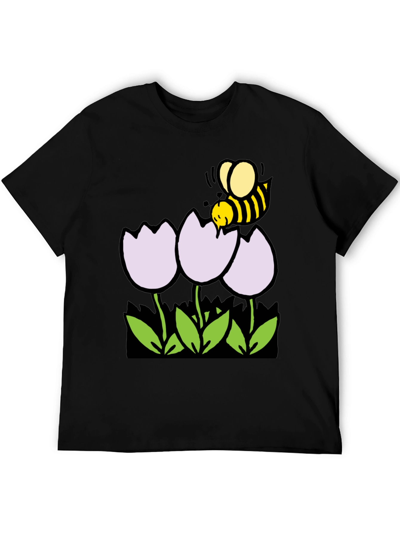 Bee and Flowers Graphic T-Shirt - Black Casual Tee