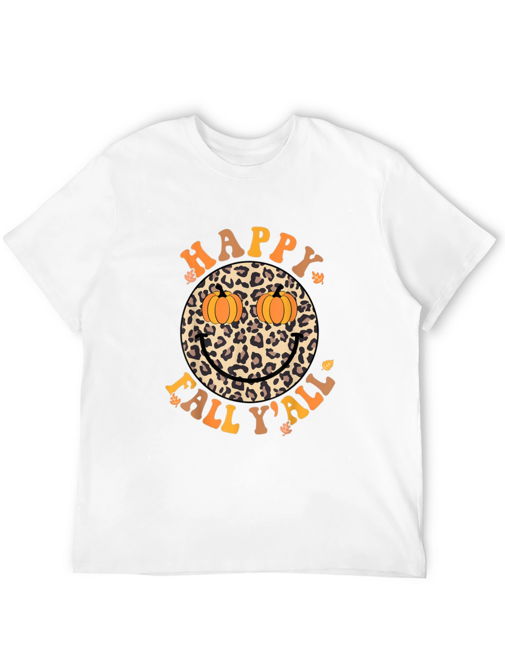 Happy Fall Yall Leopard Smiley Face Pumpkin Eyes T-Shirt