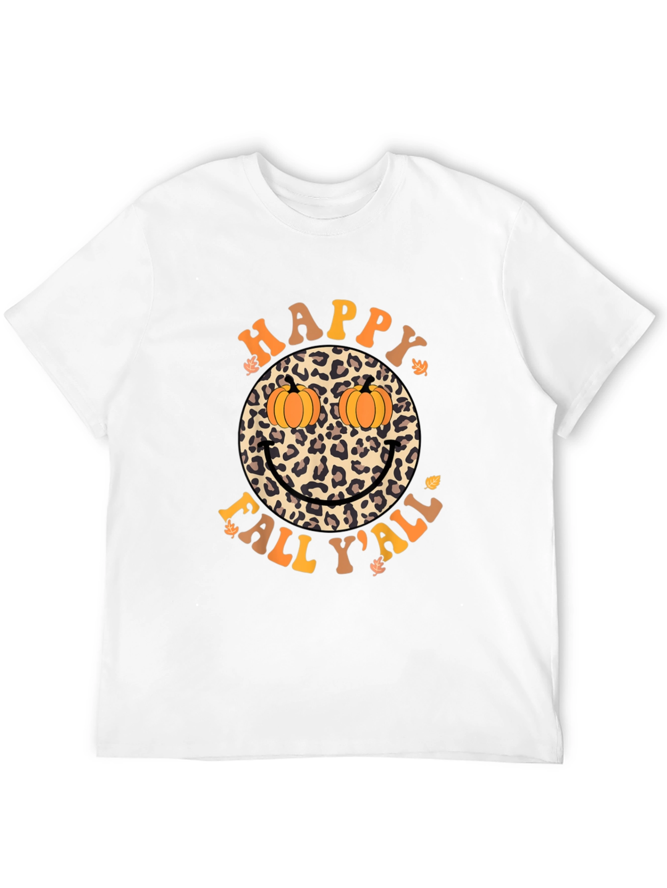 Happy Fall Yall Leopard Smiley Face Pumpkin Eyes T-Shirt