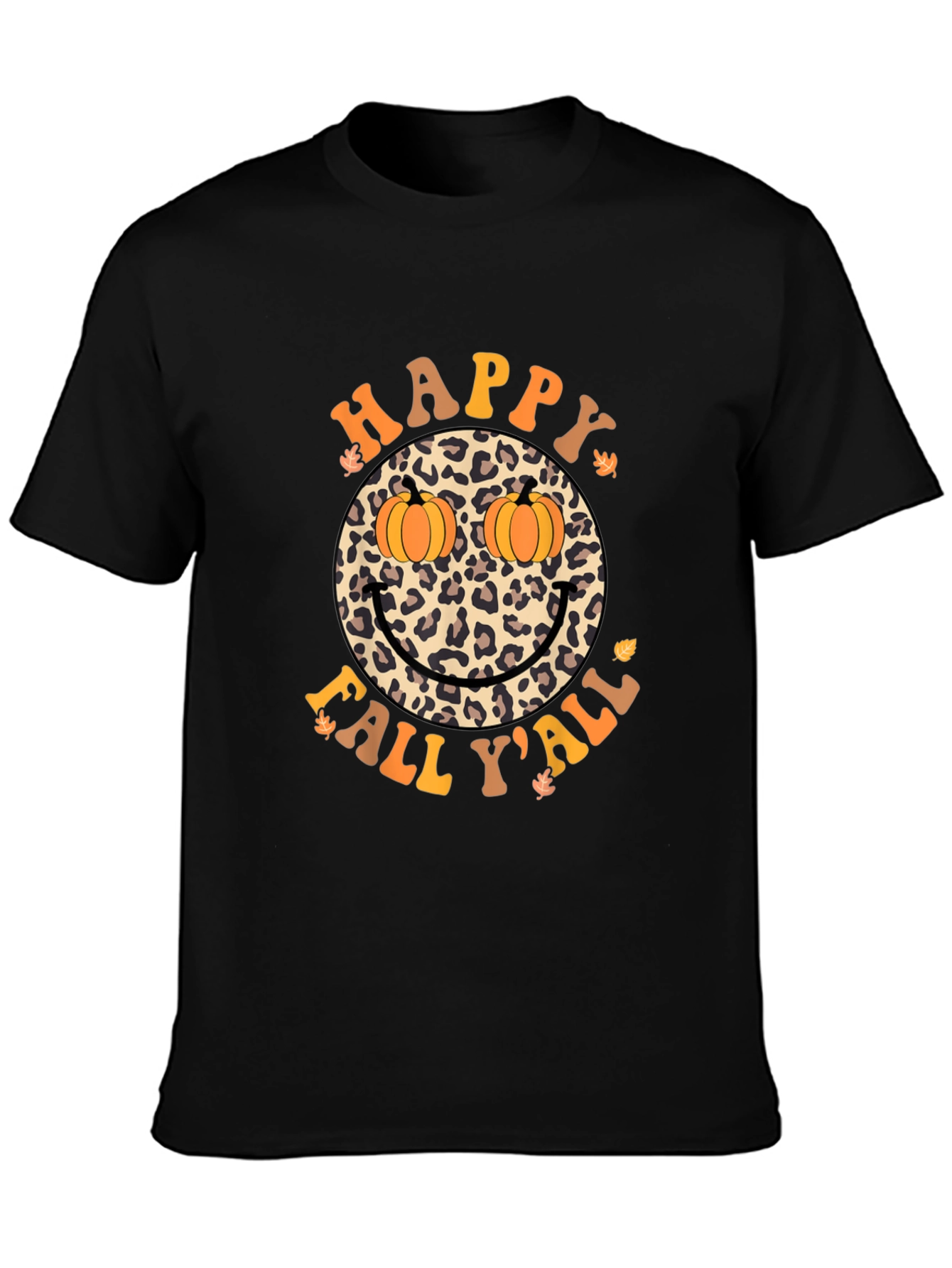 Happy Fall Yall Leopard Smiley Face Pumpkin Eyes T-Shirt