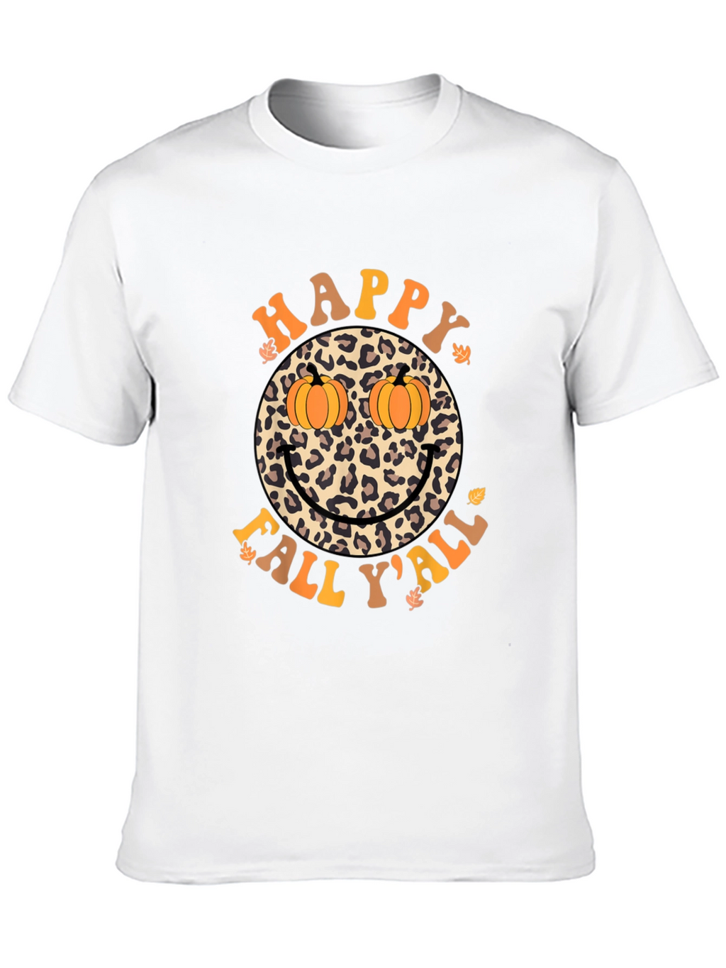 Happy Fall Yall Leopard Smiley Face Pumpkin Eyes T-Shirt