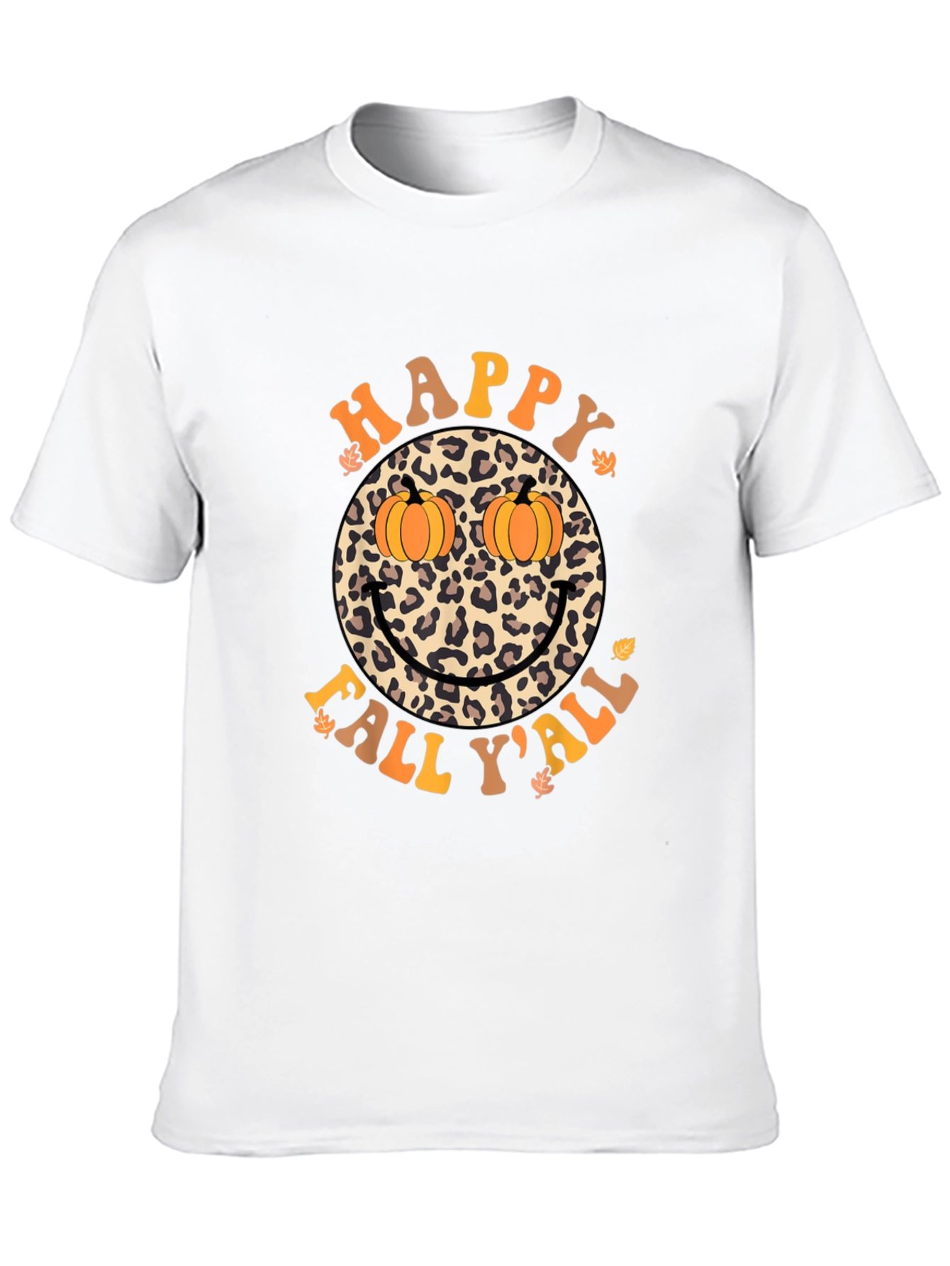 Happy Fall Yall Leopard Smiley Face Pumpkin Eyes T-Shirt
