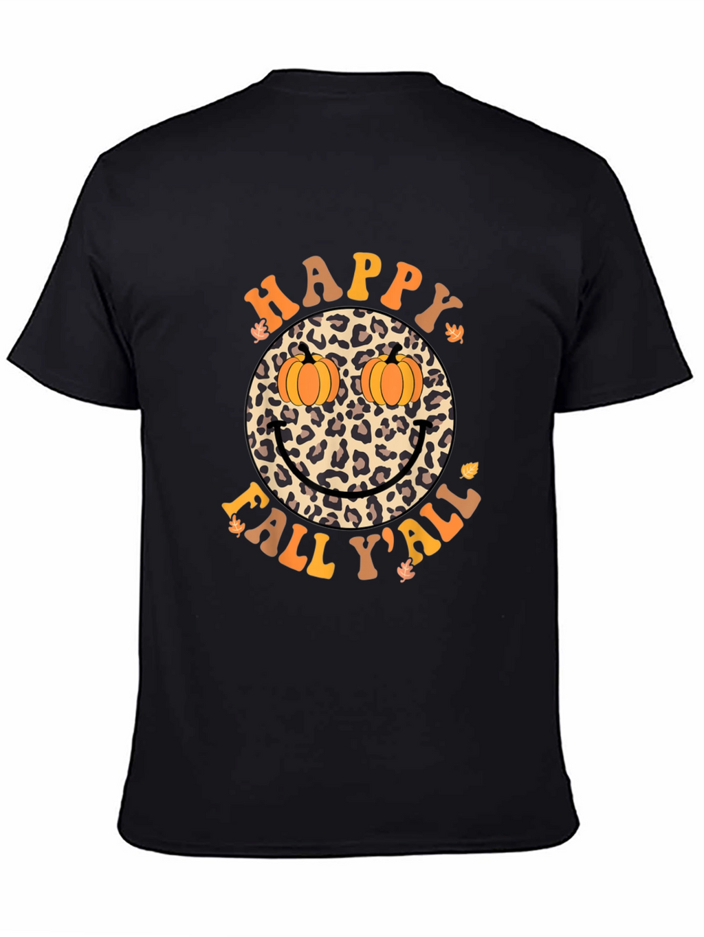 Happy Fall Yall Leopard Smiley Face Pumpkin Eyes T-Shirt