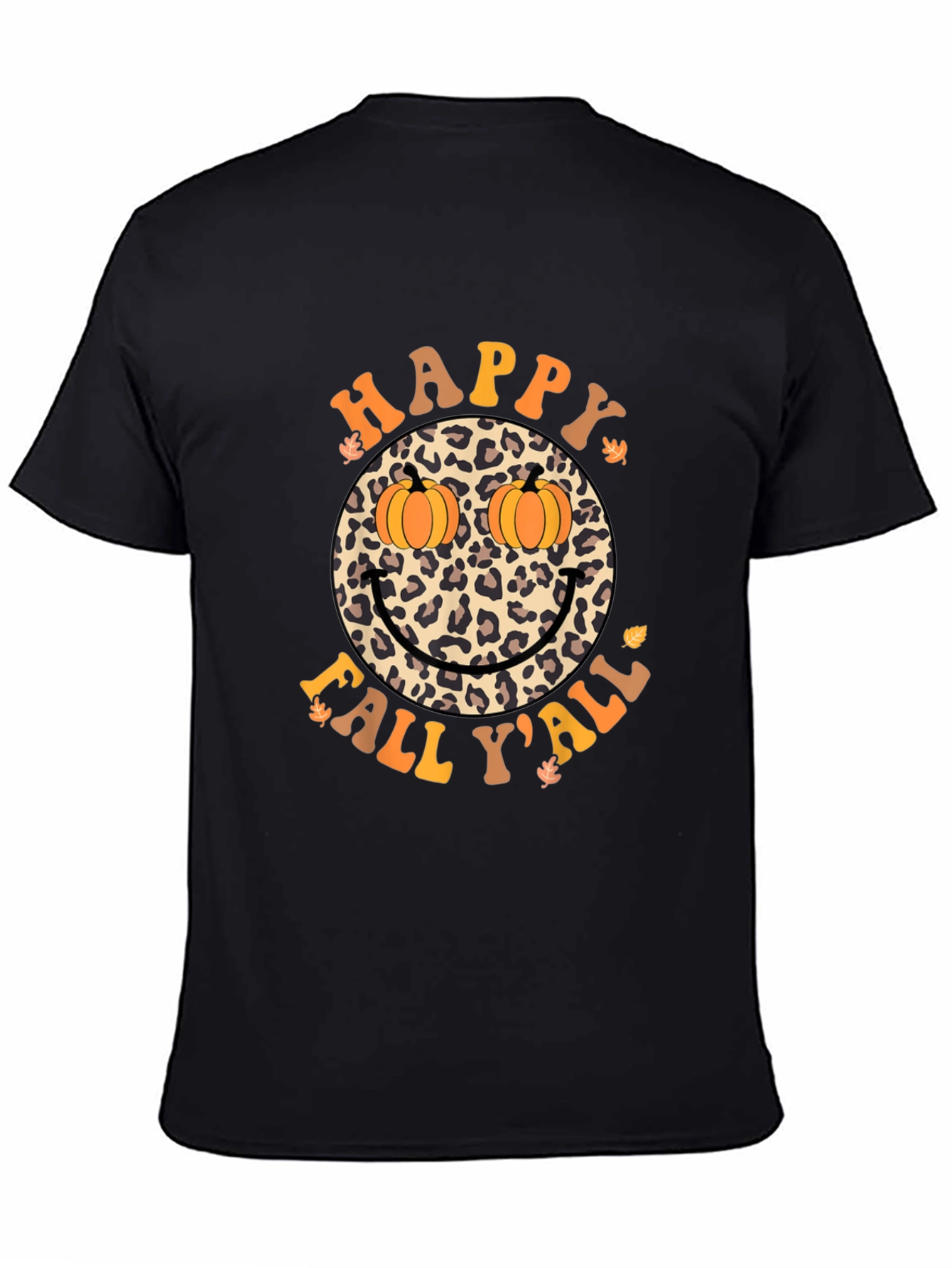 Happy Fall Yall Leopard Smiley Face Pumpkin Eyes T-Shirt