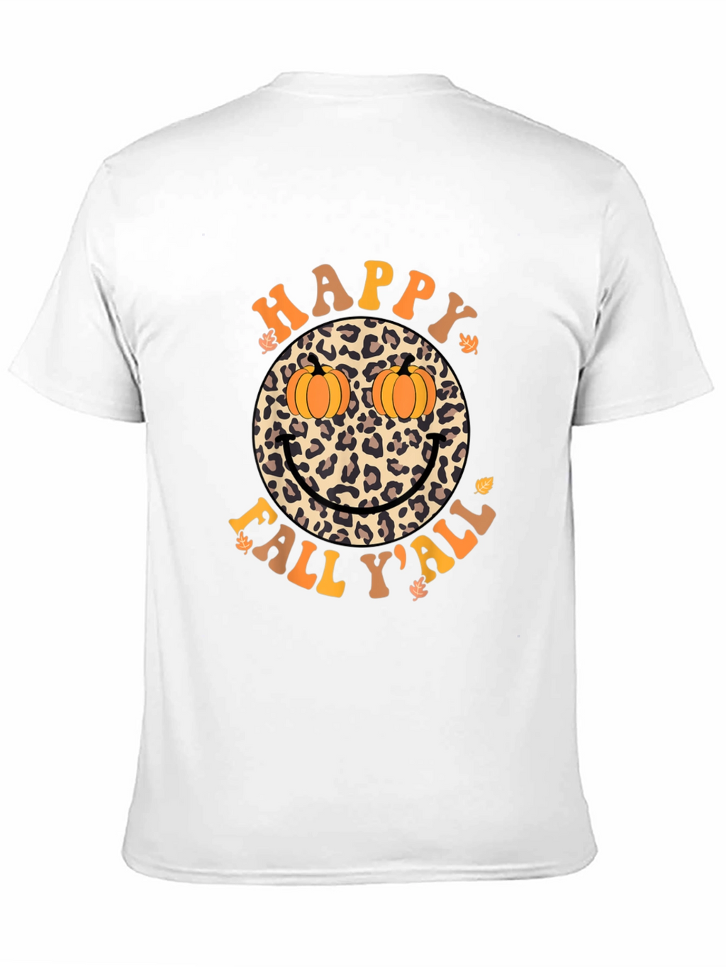 Happy Fall Yall Leopard Smiley Face Pumpkin Eyes T-Shirt
