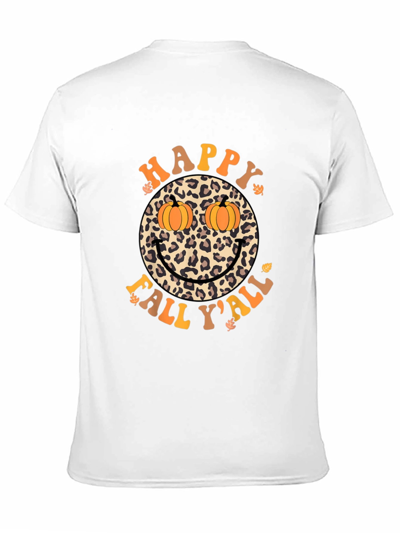 Happy Fall Yall Leopard Smiley Face Pumpkin Eyes T-Shirt