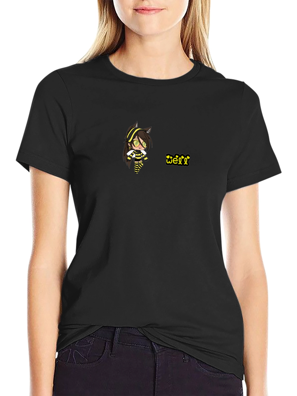 Black T-Shirt with Animated Character Design
