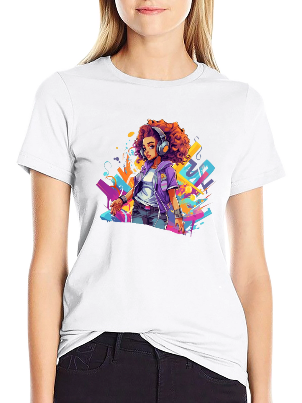 Stylish Graphic Tee - Anime Girl with Headphones