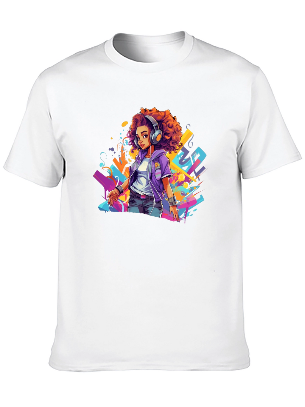 Stylish Graphic Tee - Anime Girl with Headphones